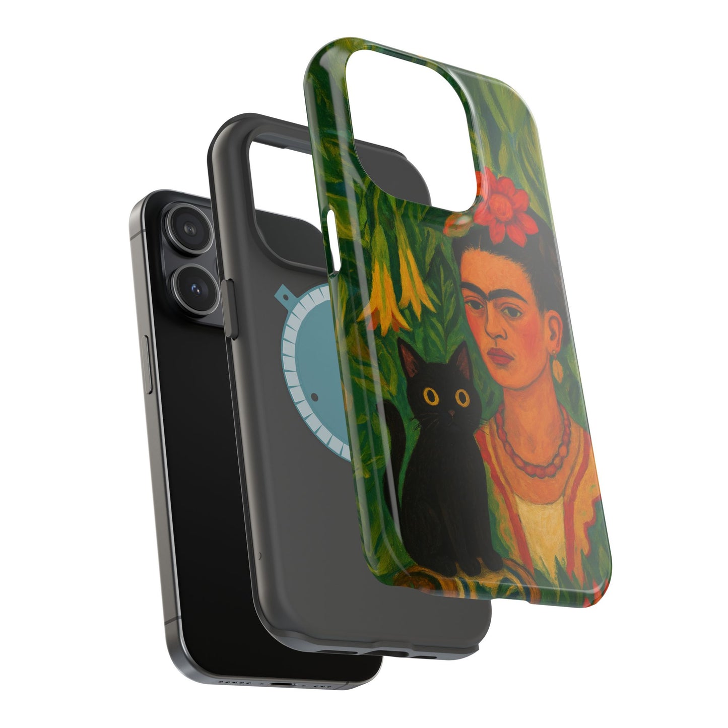 Frida & the Black Cat โ Kahlo Inspired โ iPhone 16, 15, 14, 13 โ MagSafe Magnetic Tough Case by HitStickers