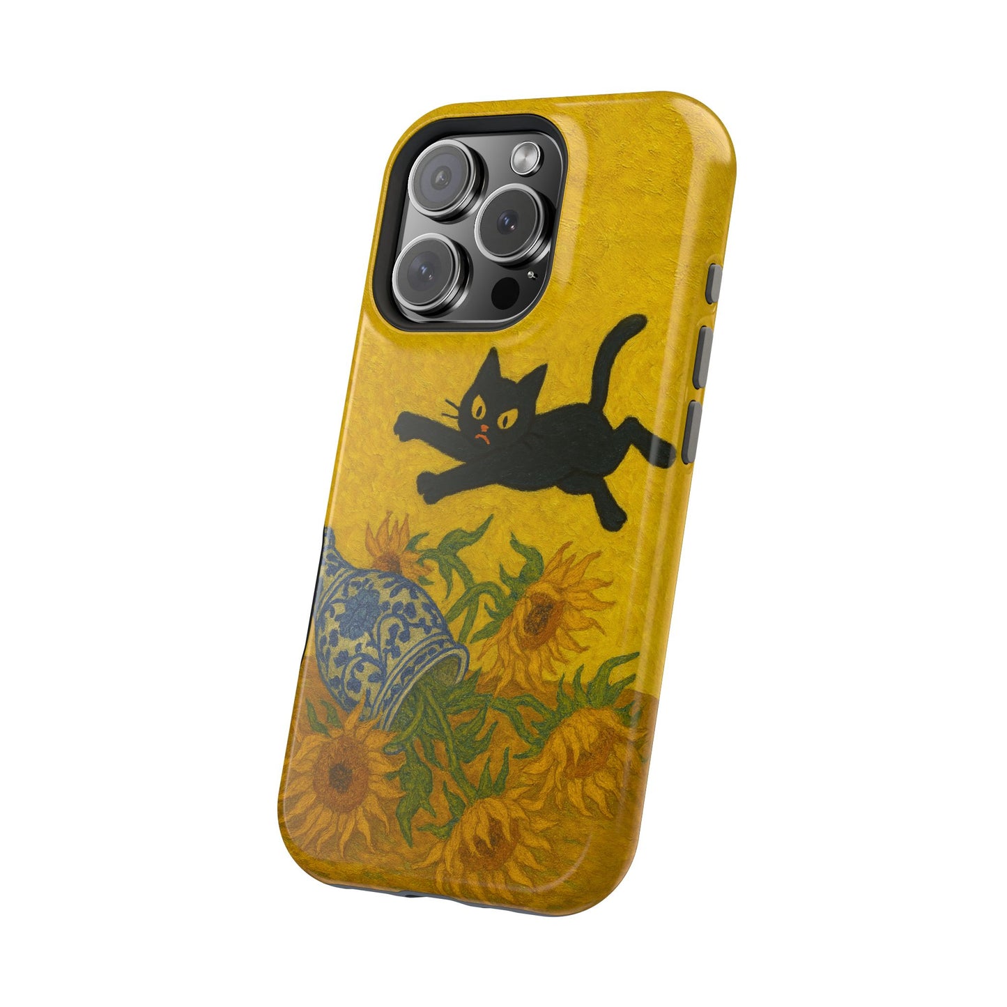 Mischievous Cat & Sunflowers โ Van Gogh Inspired โ iPhone 16, 15, 14, 13 โ MagSafe Magnetic Tough Case by HitStickers