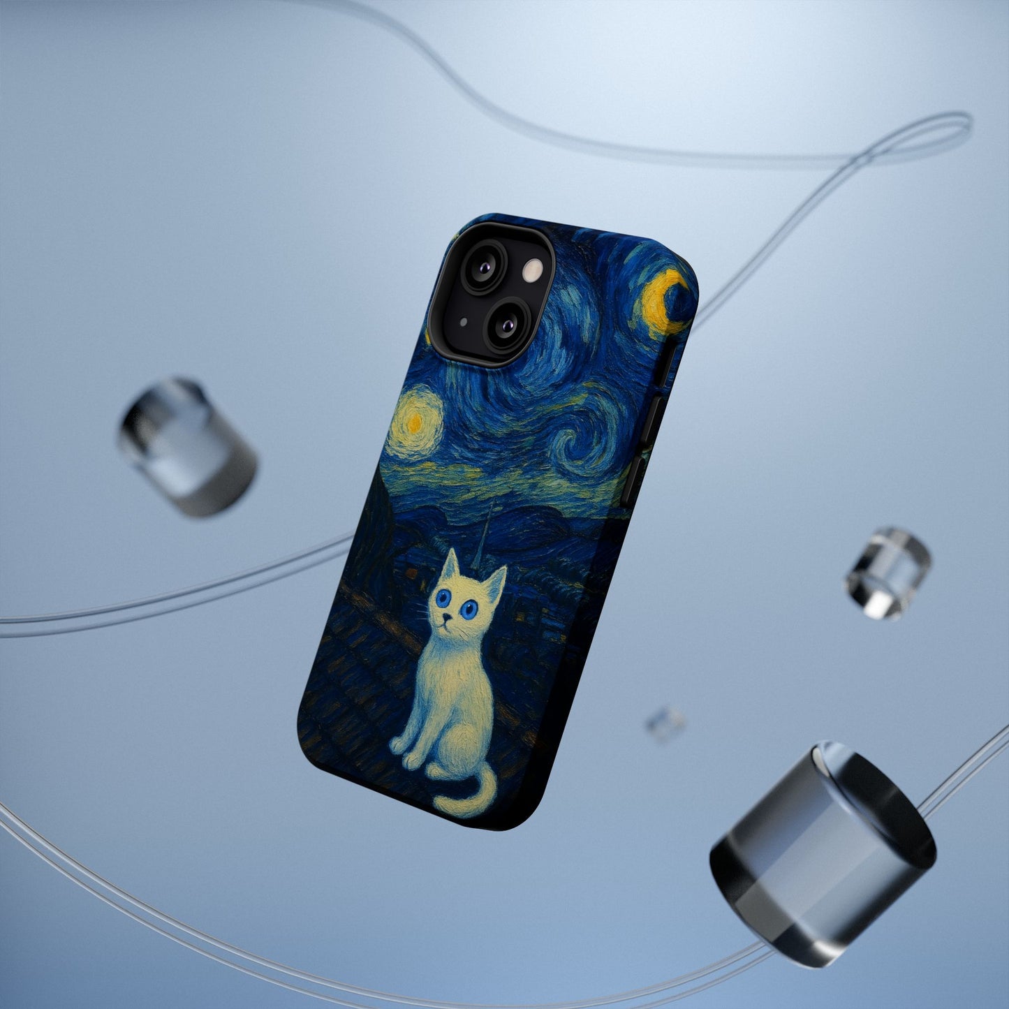Starry Night Cat โ Van Gogh Inspired โ iPhone 16, 15, 14, 13 โ MagSafe Magnetic Tough Case by HitStickers