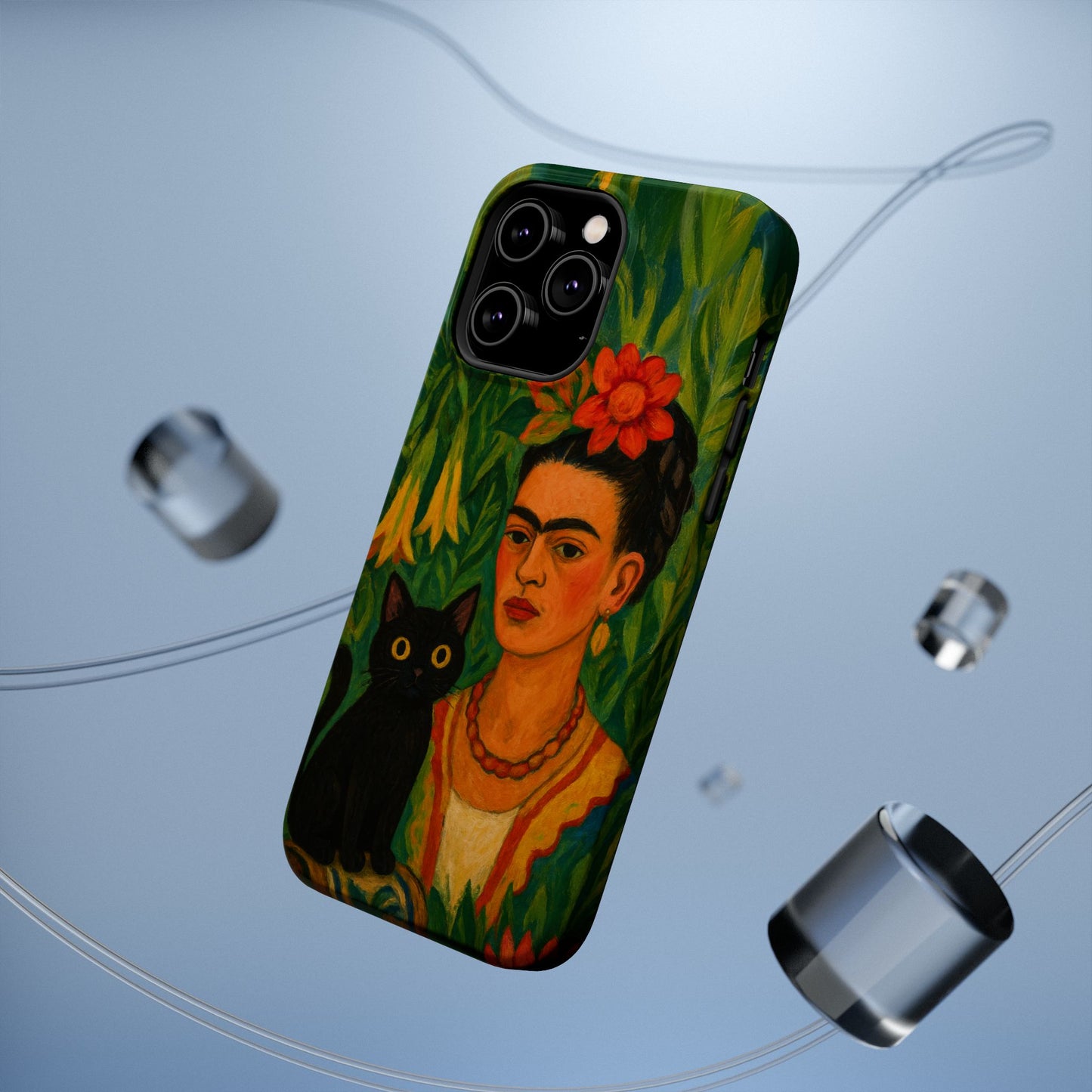 Frida & the Black Cat โ Kahlo Inspired โ iPhone 16, 15, 14, 13 โ MagSafe Magnetic Tough Case by HitStickers