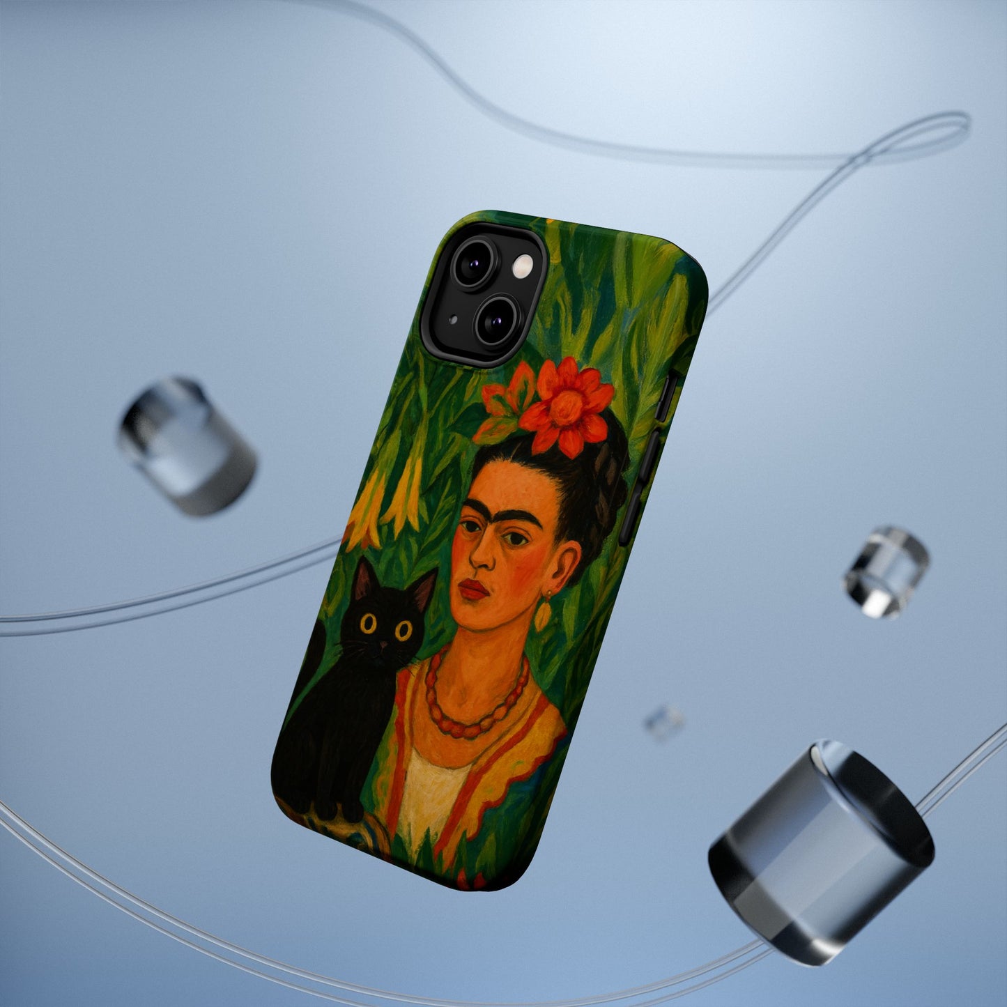 Frida & the Black Cat โ Kahlo Inspired โ iPhone 16, 15, 14, 13 โ MagSafe Magnetic Tough Case by HitStickers