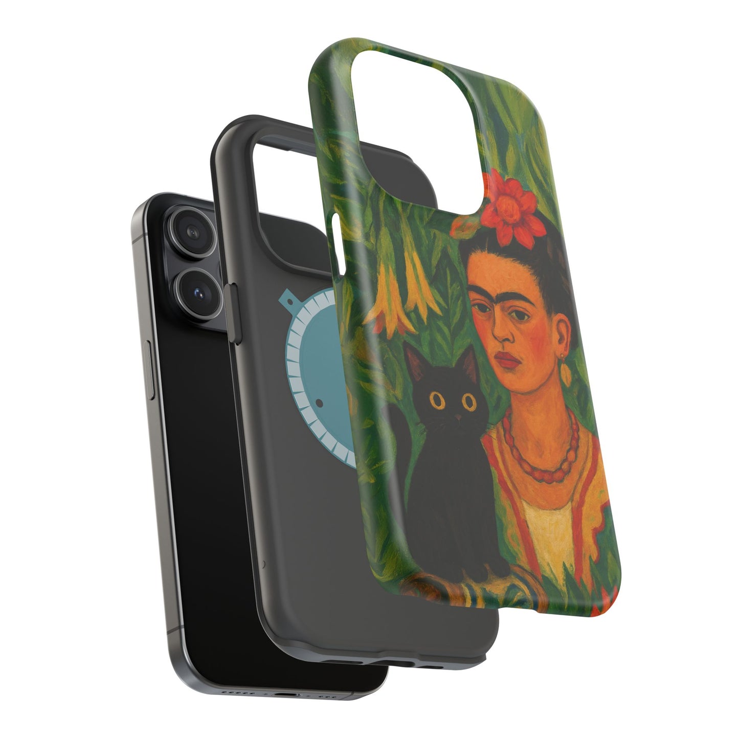 Frida & the Black Cat โ Kahlo Inspired โ iPhone 16, 15, 14, 13 โ MagSafe Magnetic Tough Case by HitStickers