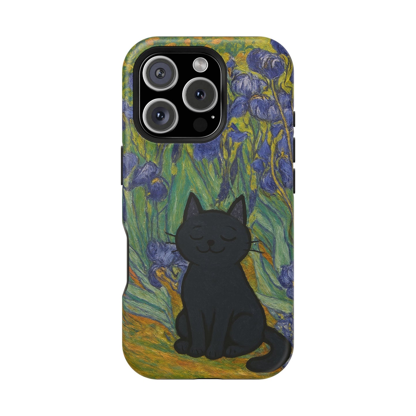 Peaceful Cat in Irises โ Van Gogh Inspired โ iPhone 16, 15, 14, 13 โ MagSafe Magnetic Tough Case by HitStickers