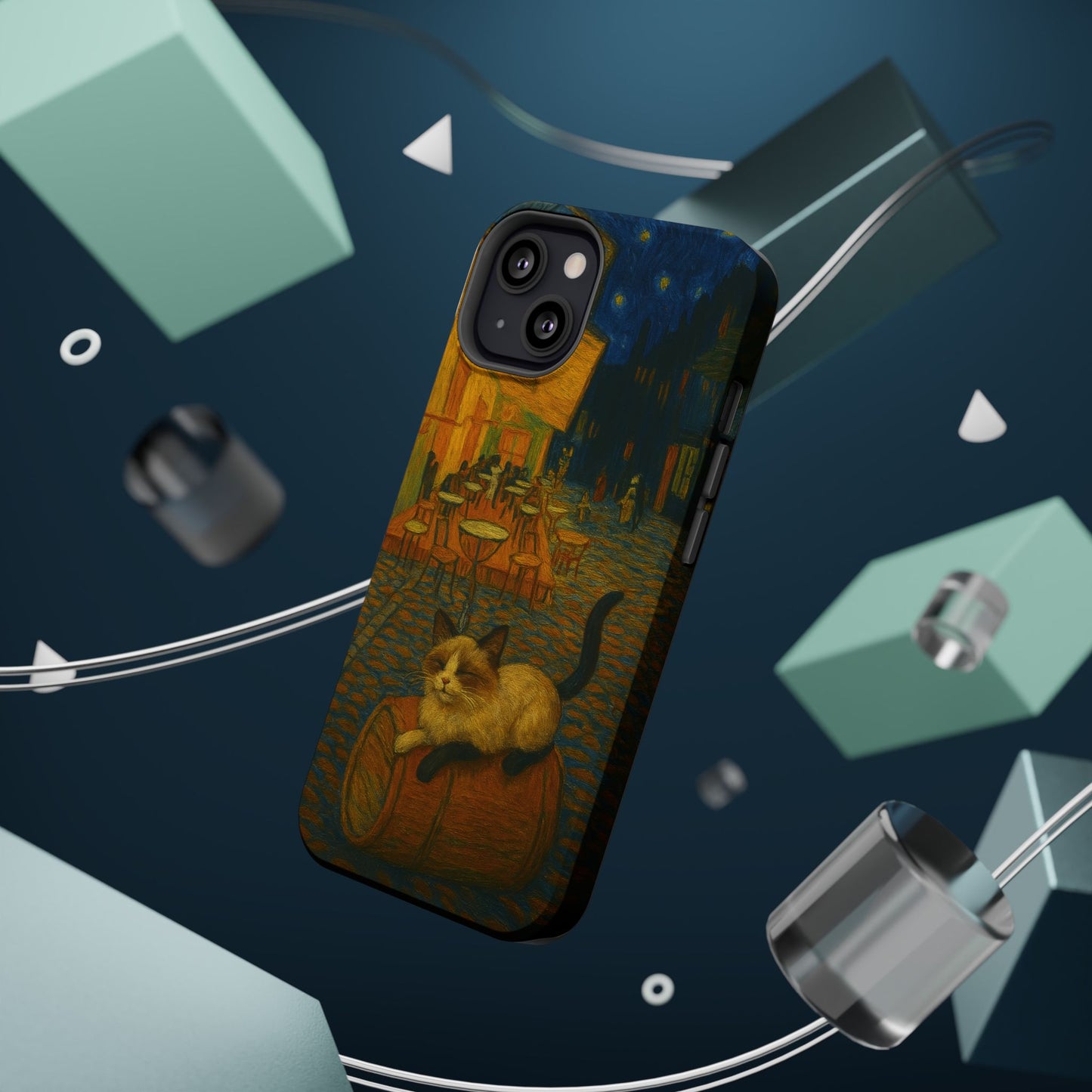 Café Cat at Night – Van Gogh Inspired – iPhone 16, 15, 14, 13 – MagSafe Magnetic Tough Case by HitStickers