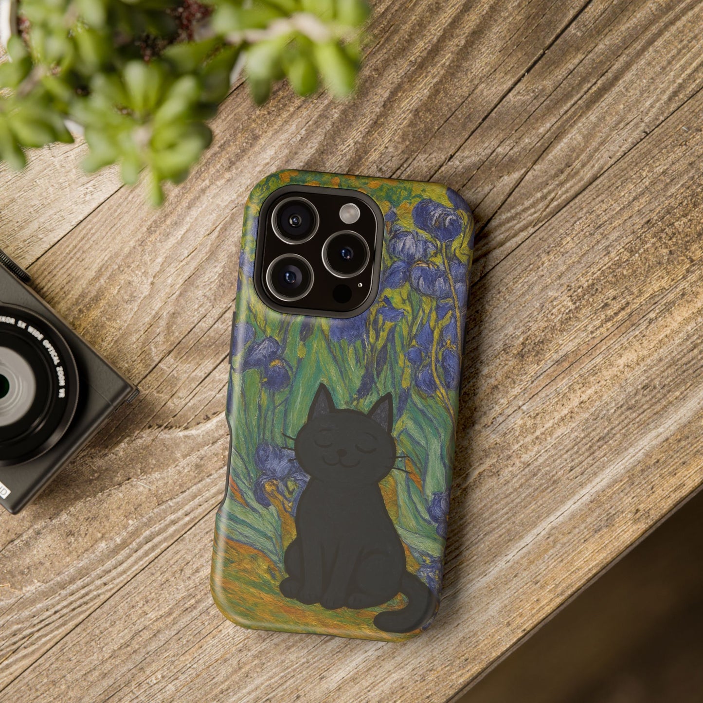 Peaceful Cat in Irises โ Van Gogh Inspired โ iPhone 16, 15, 14, 13 โ MagSafe Magnetic Tough Case by HitStickers