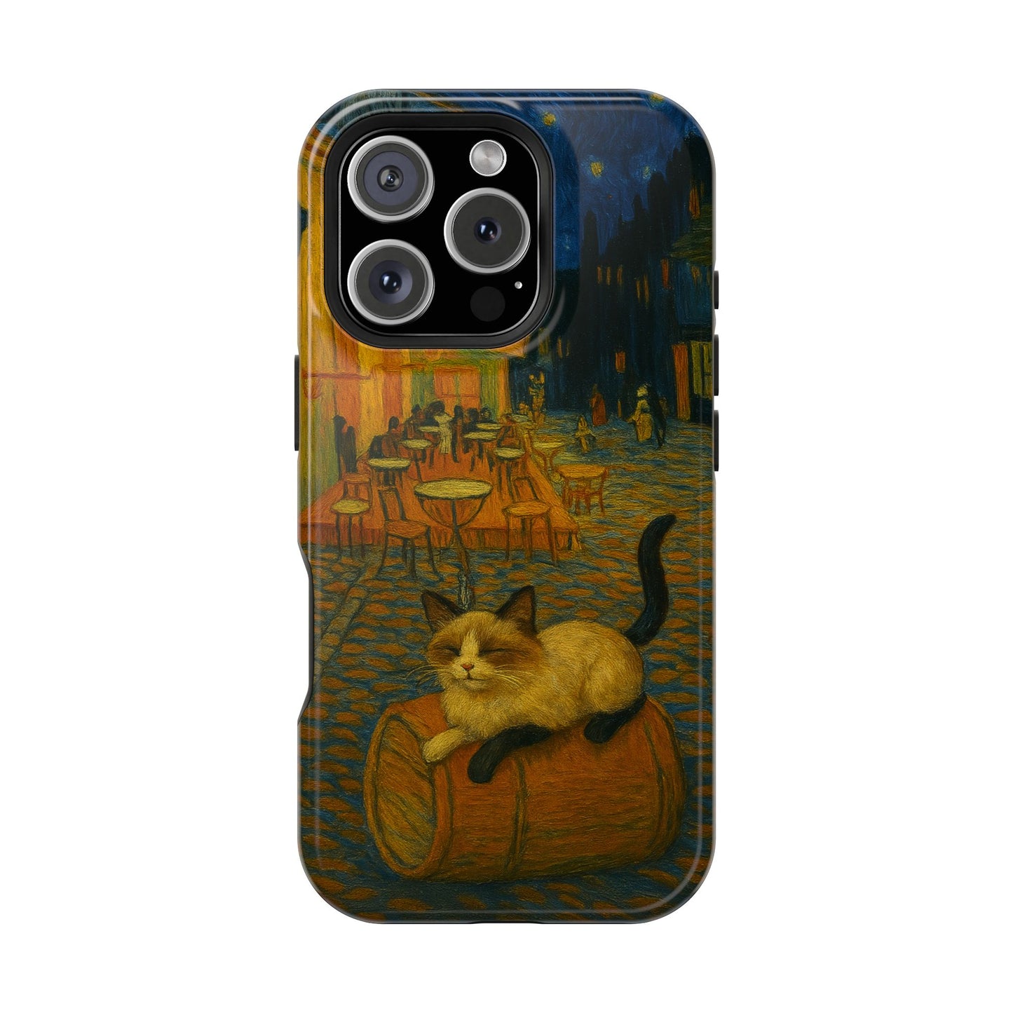 Café Cat at Night – Van Gogh Inspired – iPhone 16, 15, 14, 13 – MagSafe Magnetic Tough Case by HitStickers