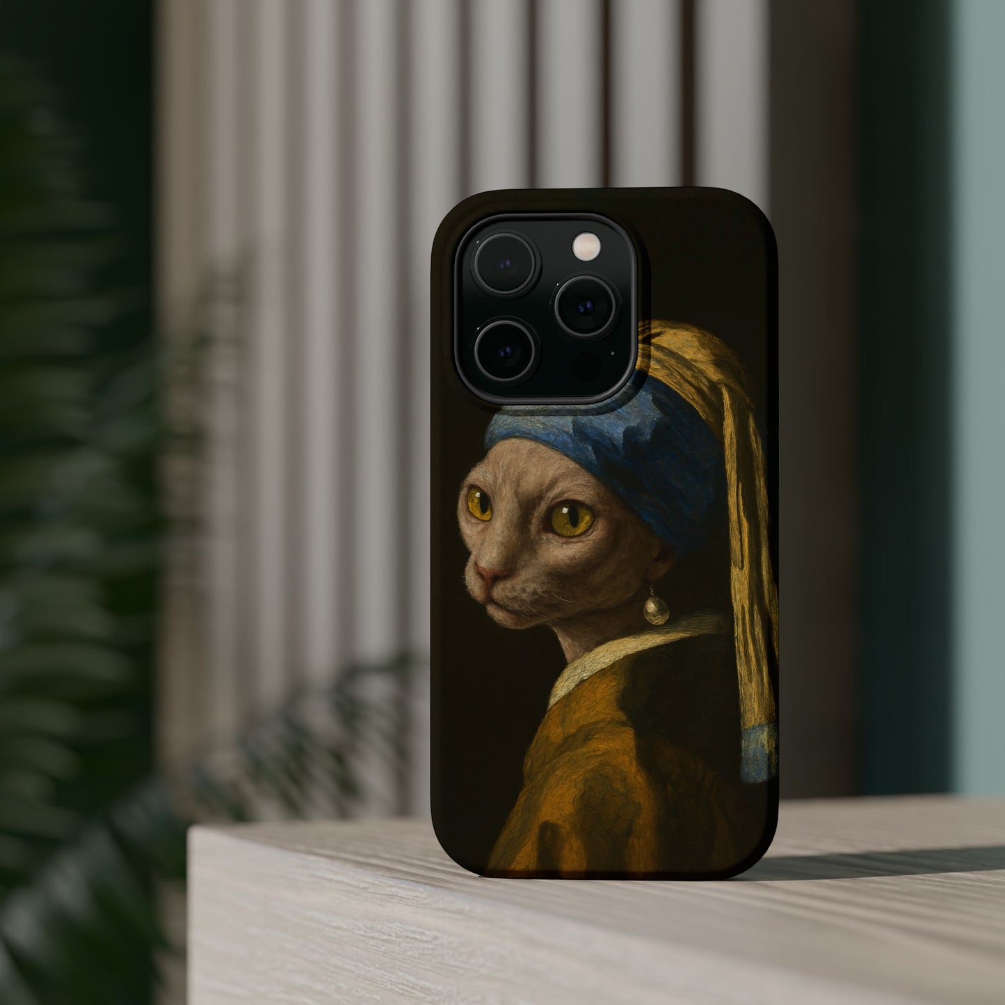 Cat with a Pearl Earring โ Vermeer Inspired โ iPhone 16, 15, 14, 13 โ MagSafe Magnetic Tough Case by HitStickers