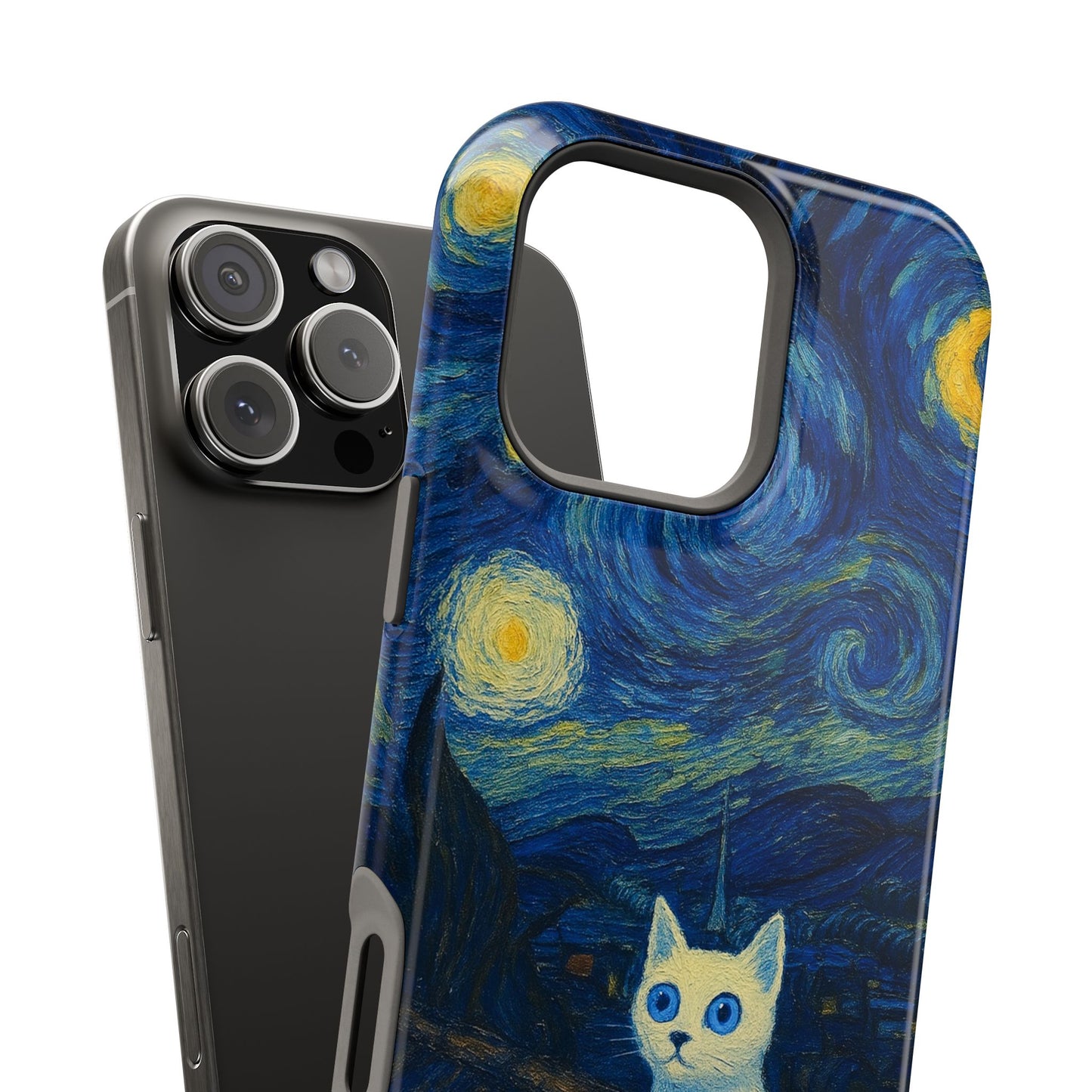 Starry Night Cat โ Van Gogh Inspired โ iPhone 16, 15, 14, 13 โ MagSafe Magnetic Tough Case by HitStickers