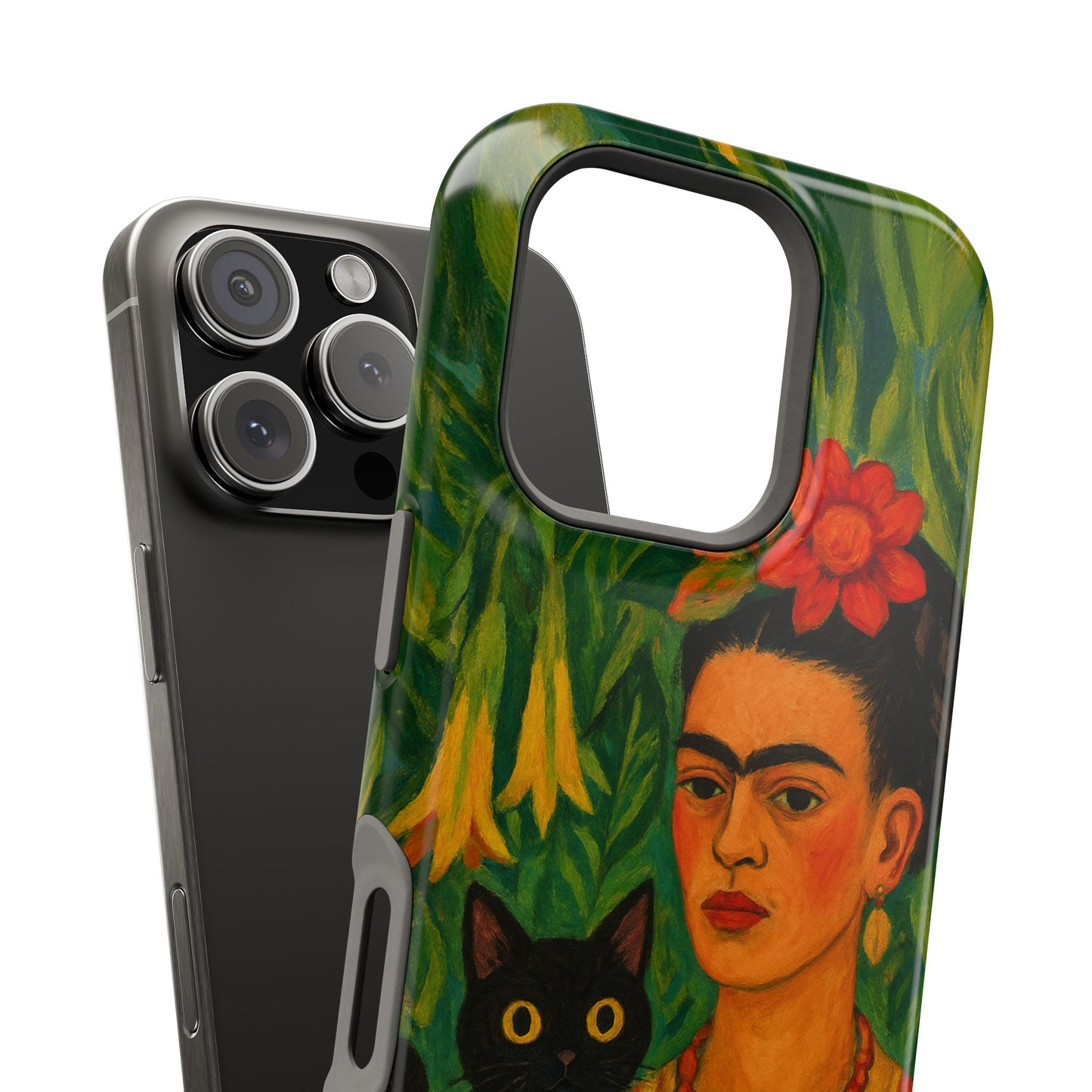 Frida & the Black Cat โ Kahlo Inspired โ iPhone 16, 15, 14, 13 โ MagSafe Magnetic Tough Case by HitStickers