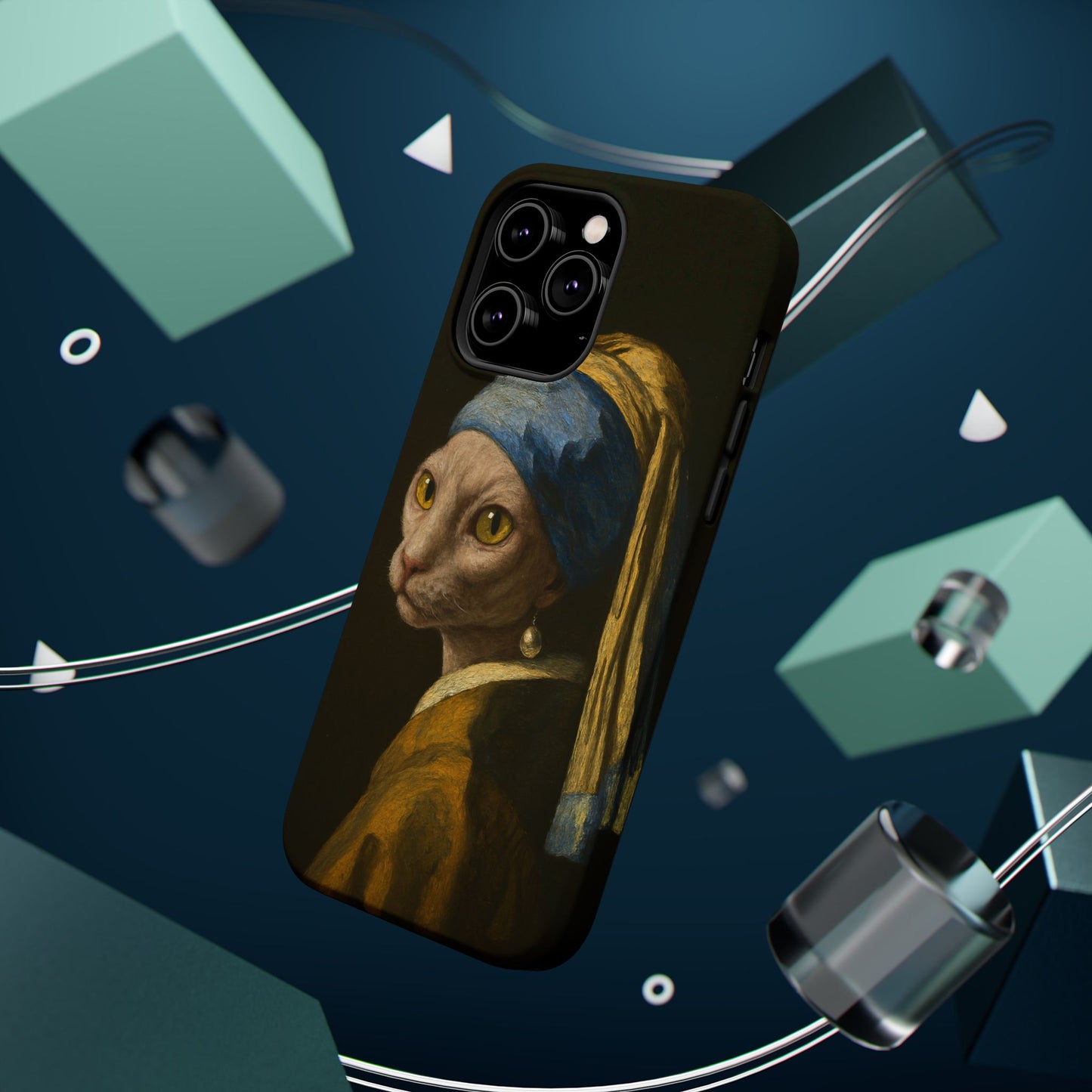 Cat with a Pearl Earring โ Vermeer Inspired โ iPhone 16, 15, 14, 13 โ MagSafe Magnetic Tough Case by HitStickers