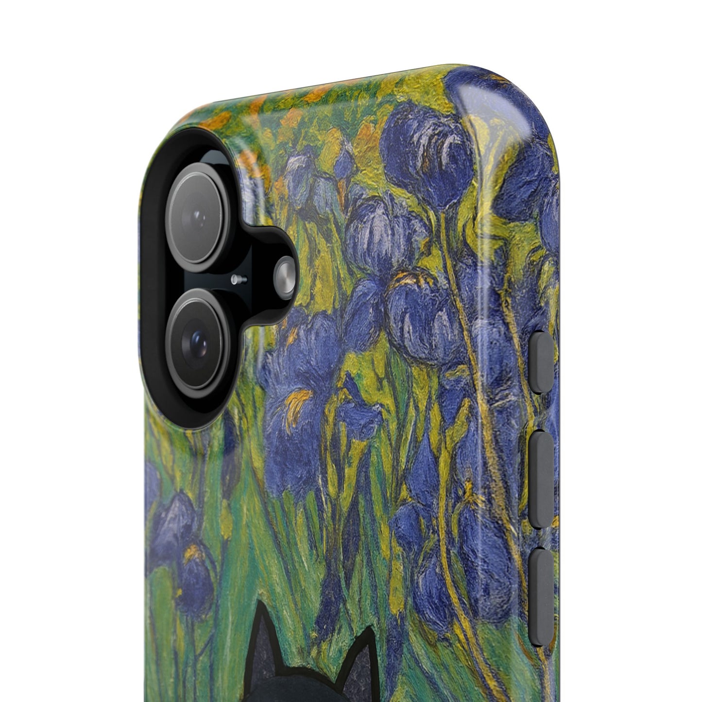 Peaceful Cat in Irises โ Van Gogh Inspired โ iPhone 16, 15, 14, 13 โ MagSafe Magnetic Tough Case by HitStickers