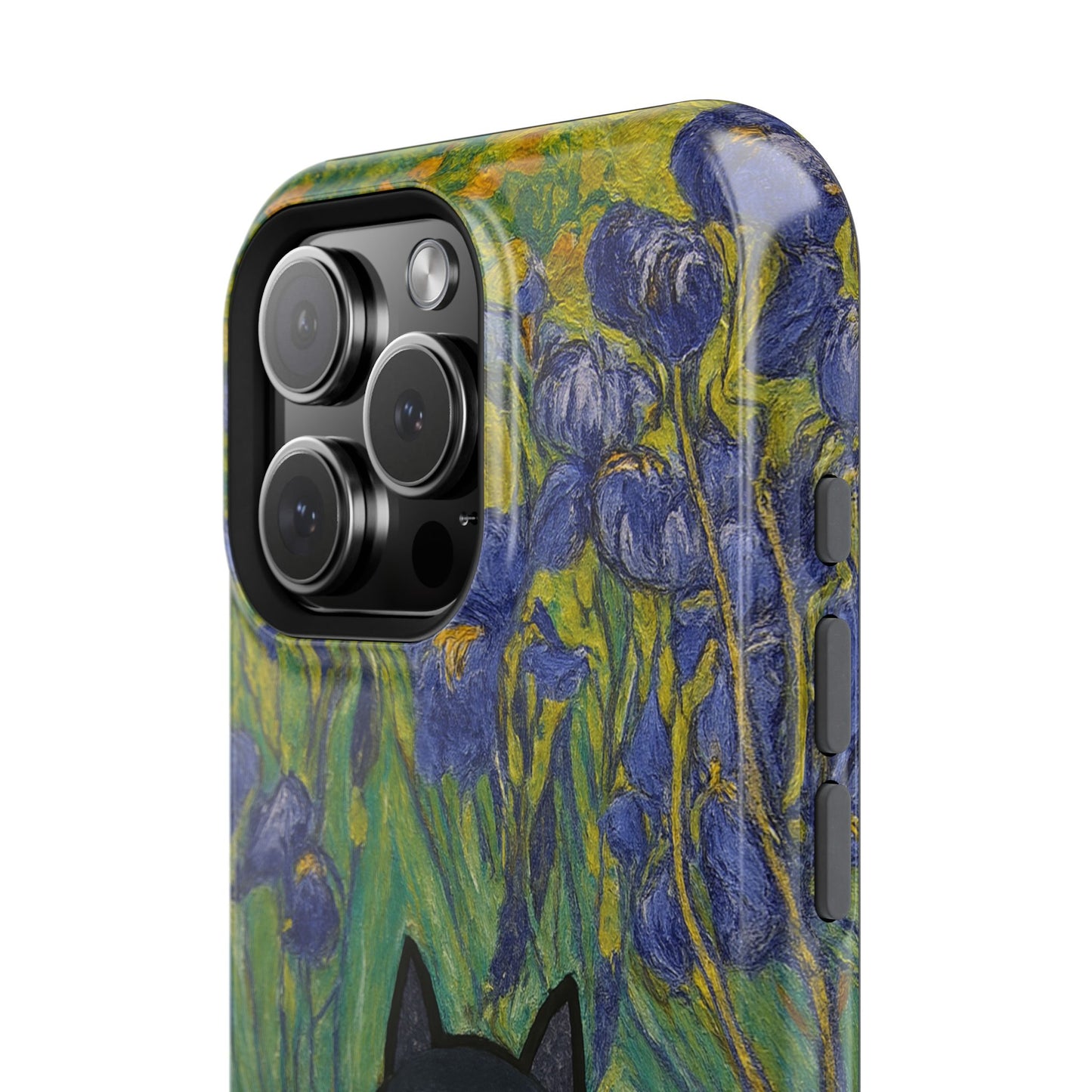 Peaceful Cat in Irises โ Van Gogh Inspired โ iPhone 16, 15, 14, 13 โ MagSafe Magnetic Tough Case by HitStickers
