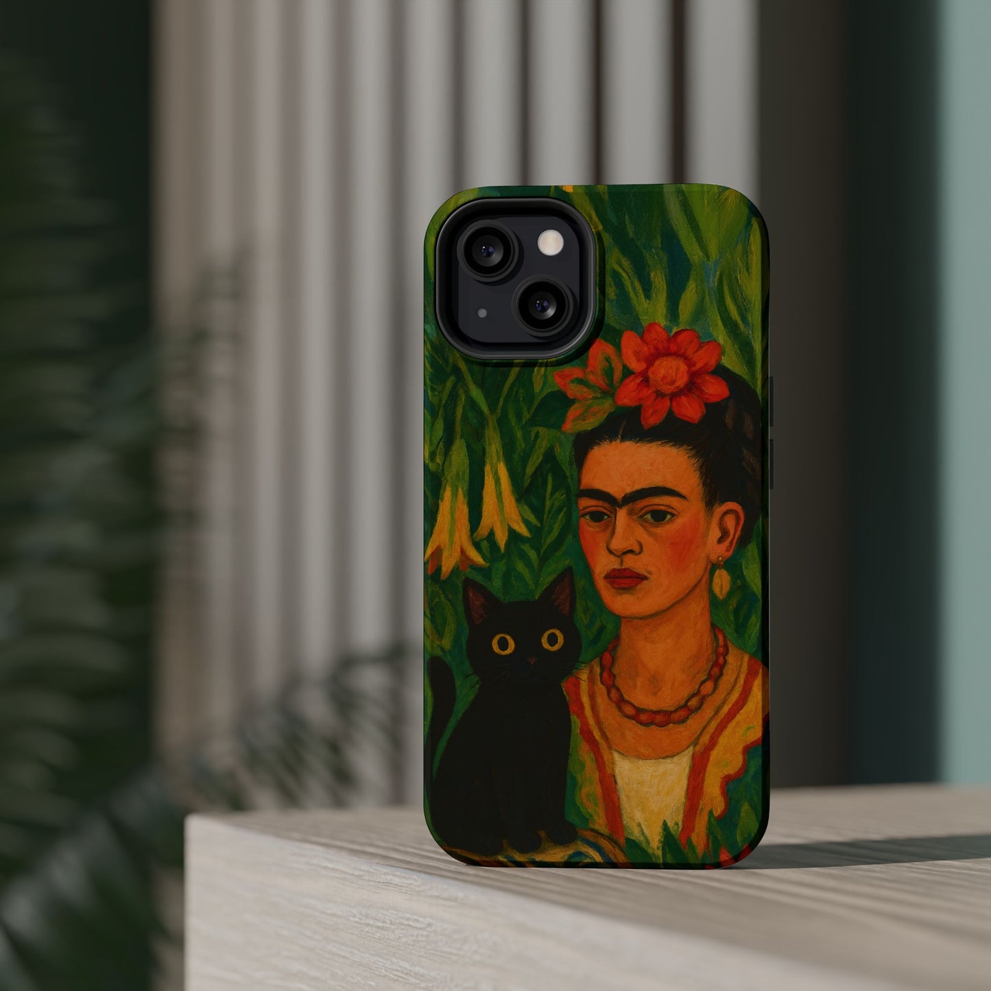 Frida & the Black Cat โ Kahlo Inspired โ iPhone 16, 15, 14, 13 โ MagSafe Magnetic Tough Case by HitStickers