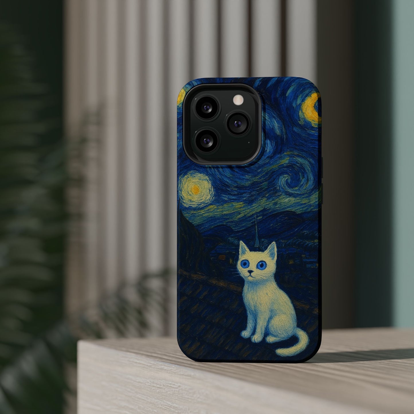 Starry Night Cat โ Van Gogh Inspired โ iPhone 16, 15, 14, 13 โ MagSafe Magnetic Tough Case by HitStickers