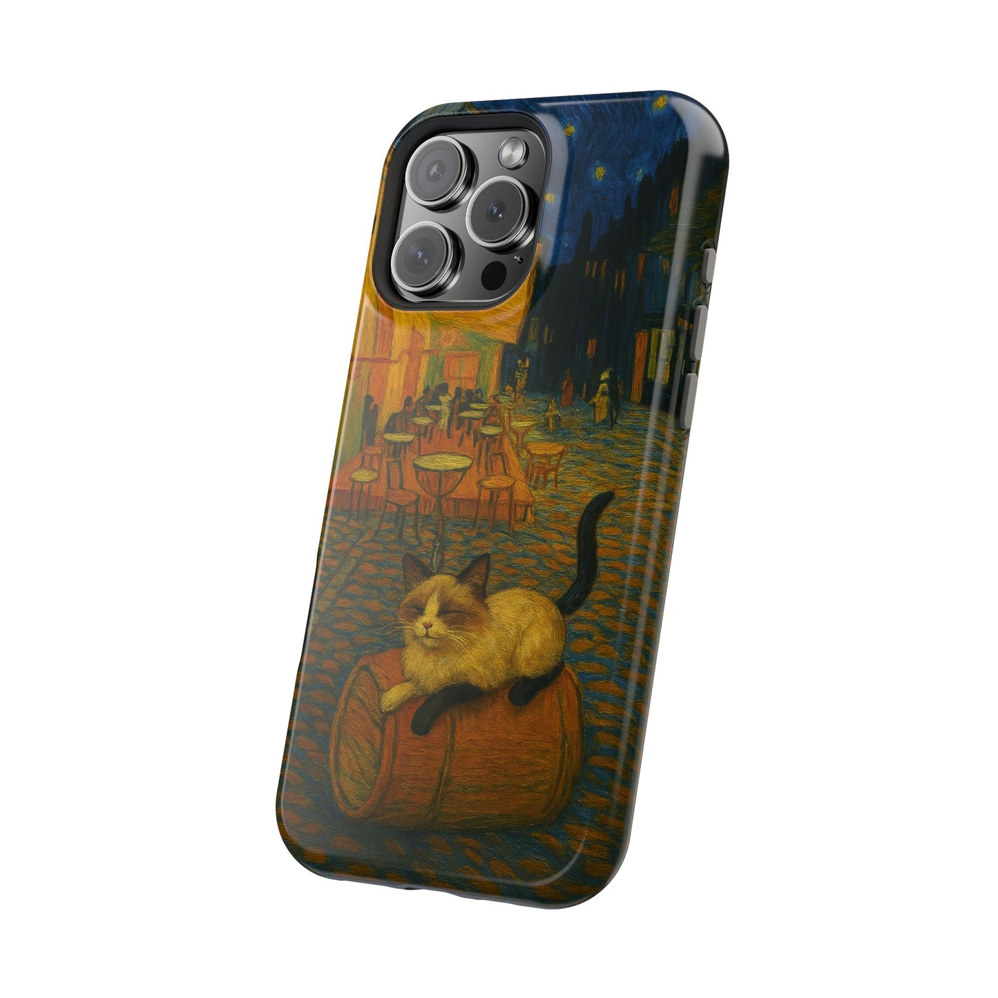 Café Cat at Night – Van Gogh Inspired – iPhone 16, 15, 14, 13 – MagSafe Magnetic Tough Case by HitStickers