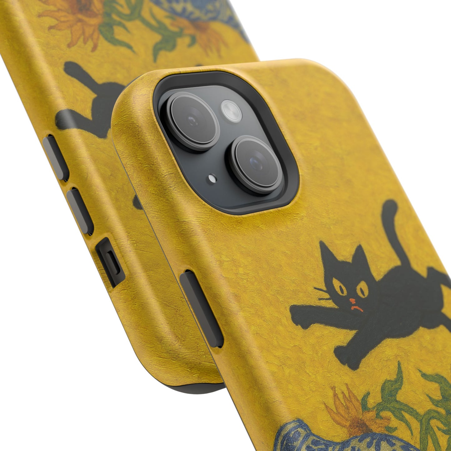 Mischievous Cat & Sunflowers โ Van Gogh Inspired โ iPhone 16, 15, 14, 13 โ MagSafe Magnetic Tough Case by HitStickers