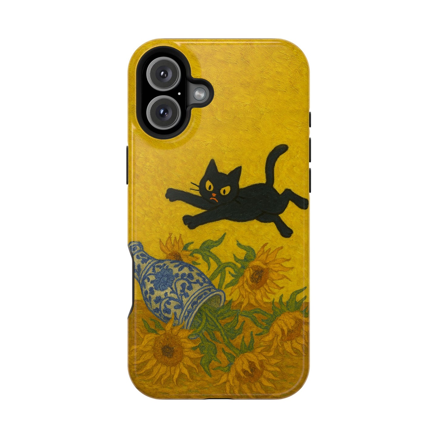 Mischievous Cat & Sunflowers โ Van Gogh Inspired โ iPhone 16, 15, 14, 13 โ MagSafe Magnetic Tough Case by HitStickers