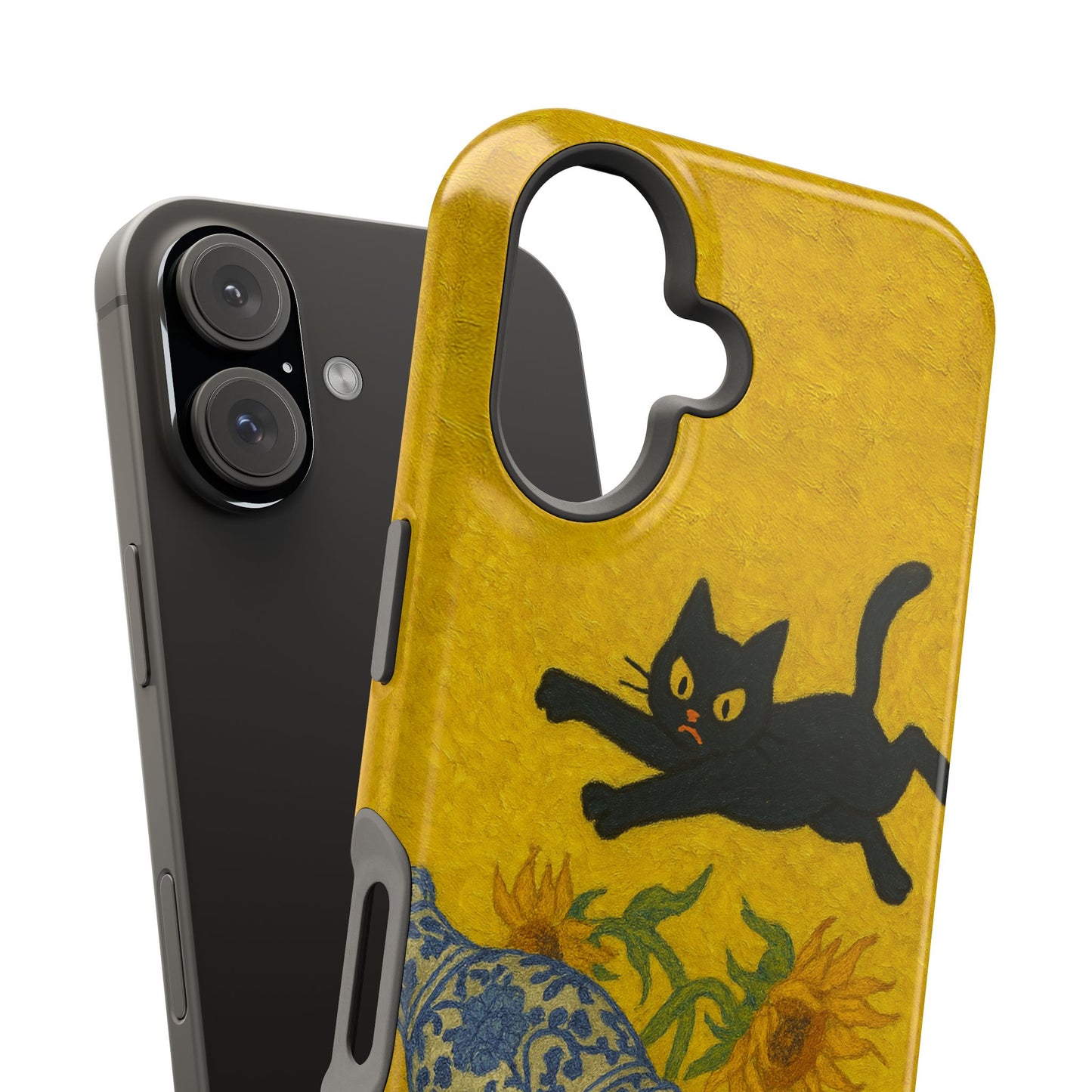 Mischievous Cat & Sunflowers โ Van Gogh Inspired โ iPhone 16, 15, 14, 13 โ MagSafe Magnetic Tough Case by HitStickers