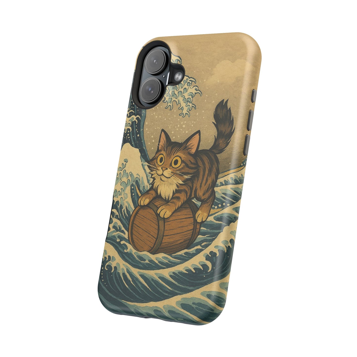 The Great Wave Cat โ Hokusai Inspired โ iPhone 16, 15, 14, 13 โ MagSafe Magnetic Tough Case by HitStickers