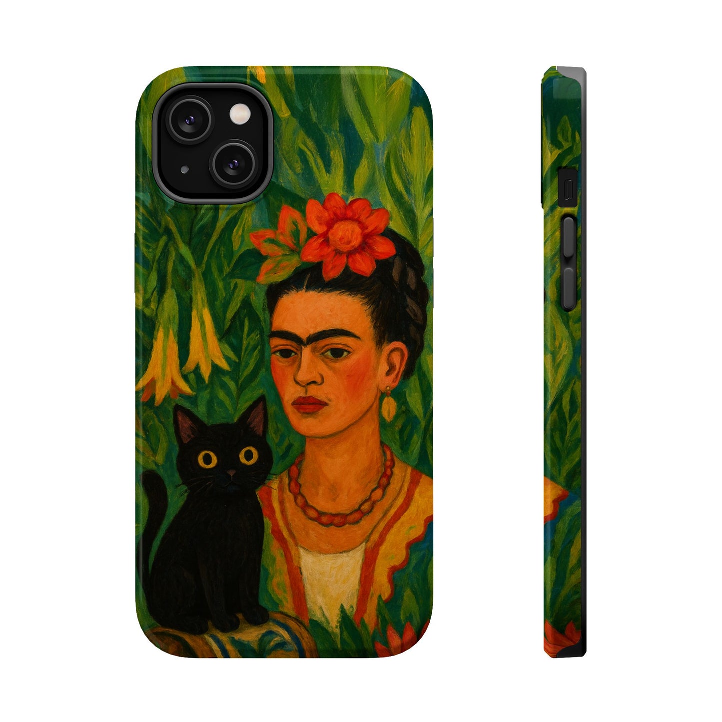 Frida & the Black Cat โ Kahlo Inspired โ iPhone 16, 15, 14, 13 โ MagSafe Magnetic Tough Case by HitStickers