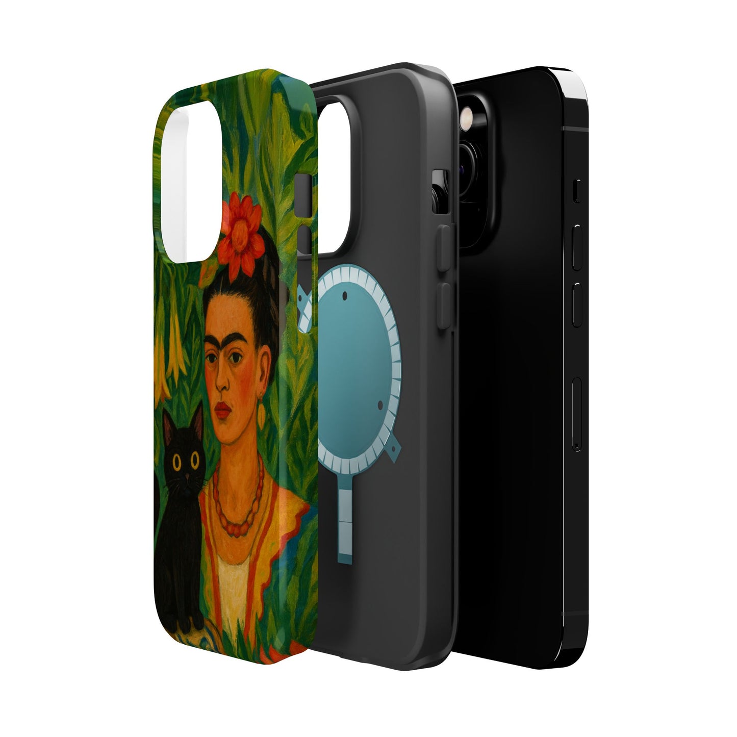 Frida & the Black Cat โ Kahlo Inspired โ iPhone 16, 15, 14, 13 โ MagSafe Magnetic Tough Case by HitStickers