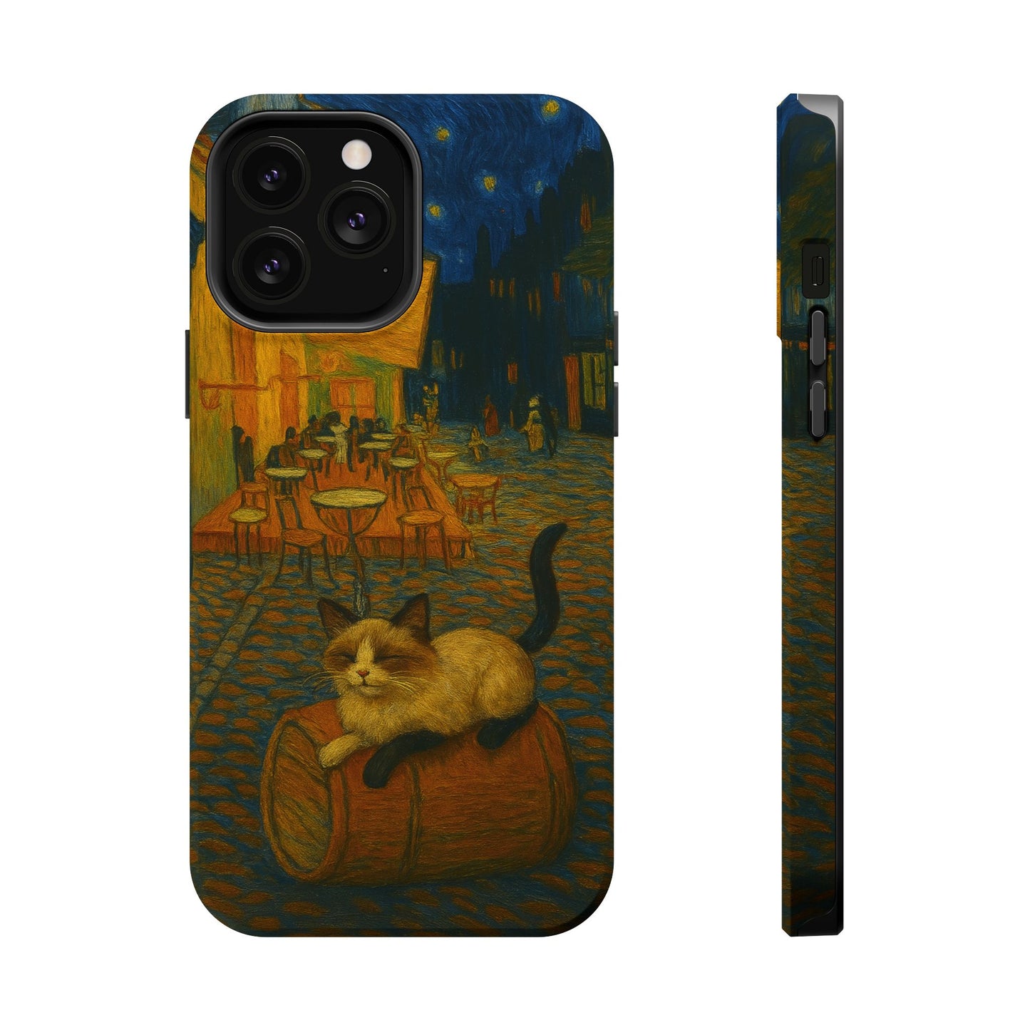 Café Cat at Night – Van Gogh Inspired – iPhone 16, 15, 14, 13 – MagSafe Magnetic Tough Case by HitStickers