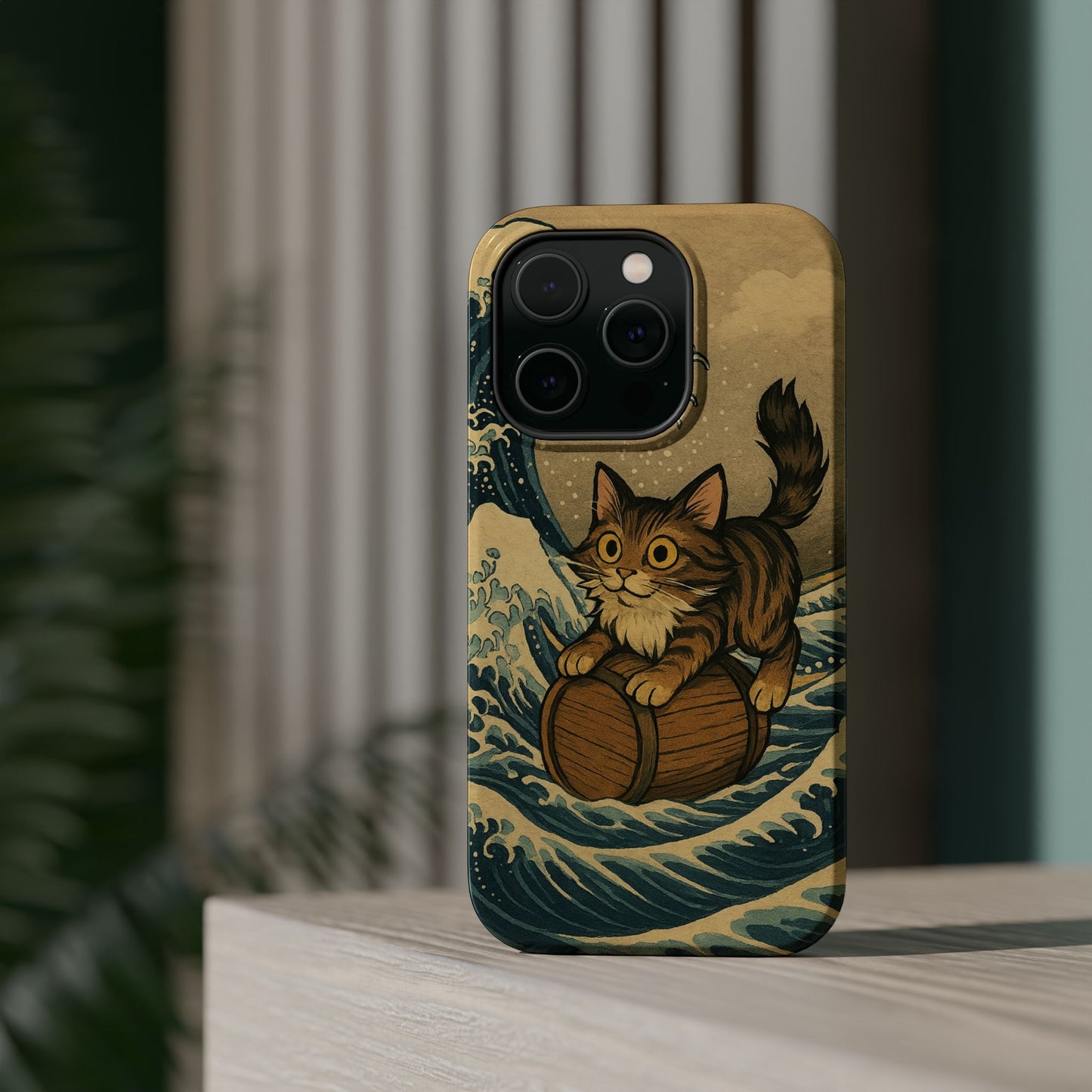 The Great Wave Cat โ Hokusai Inspired โ iPhone 16, 15, 14, 13 โ MagSafe Magnetic Tough Case by HitStickers