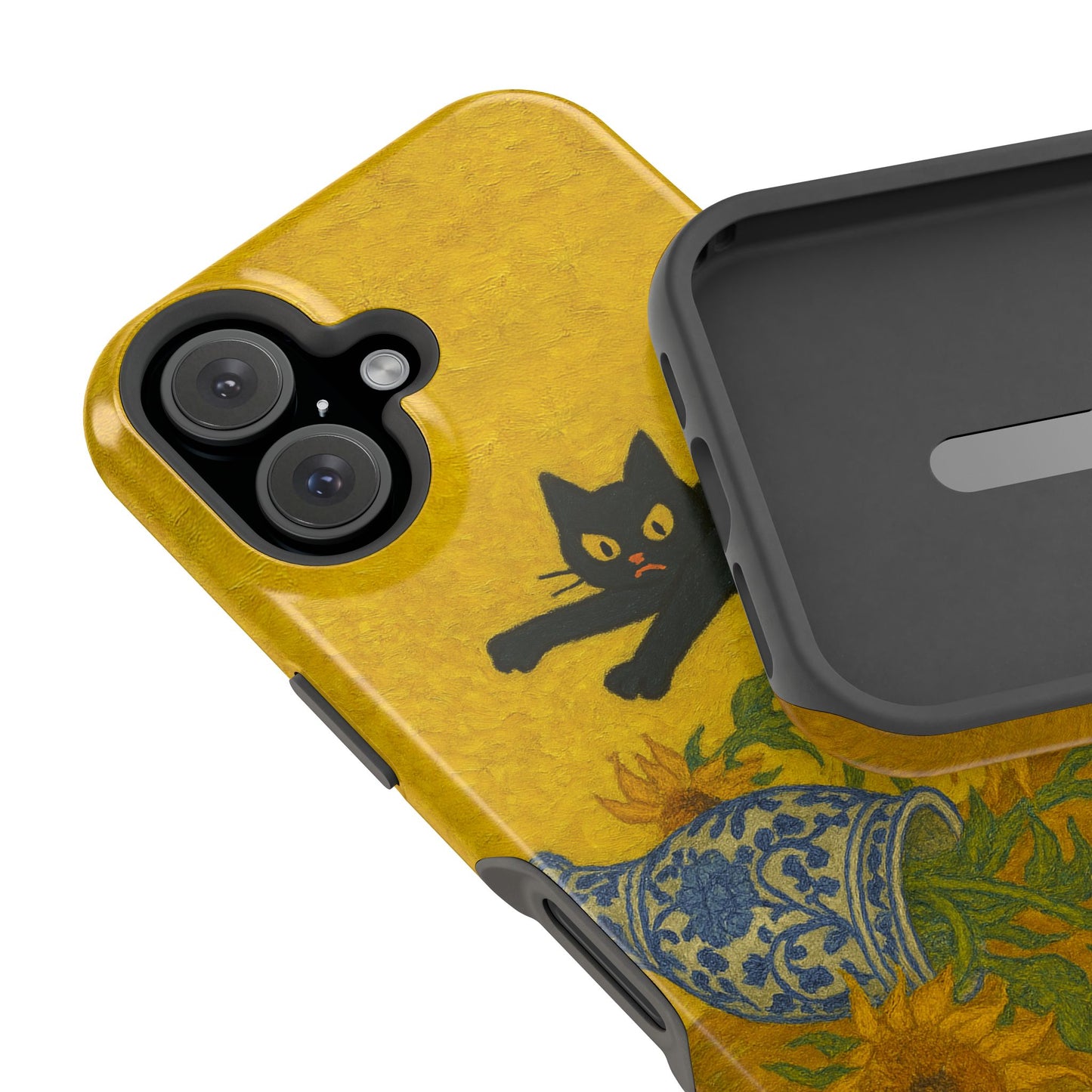 Mischievous Cat & Sunflowers โ Van Gogh Inspired โ iPhone 16, 15, 14, 13 โ MagSafe Magnetic Tough Case by HitStickers