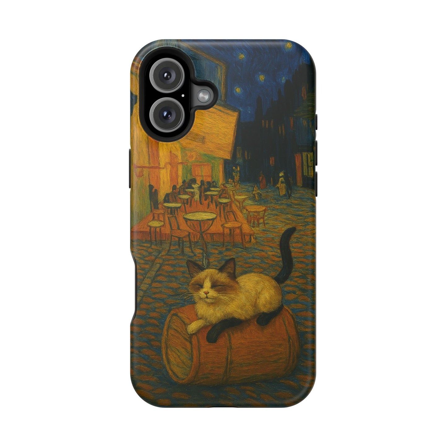Café Cat at Night – Van Gogh Inspired – iPhone 16, 15, 14, 13 – MagSafe Magnetic Tough Case by HitStickers