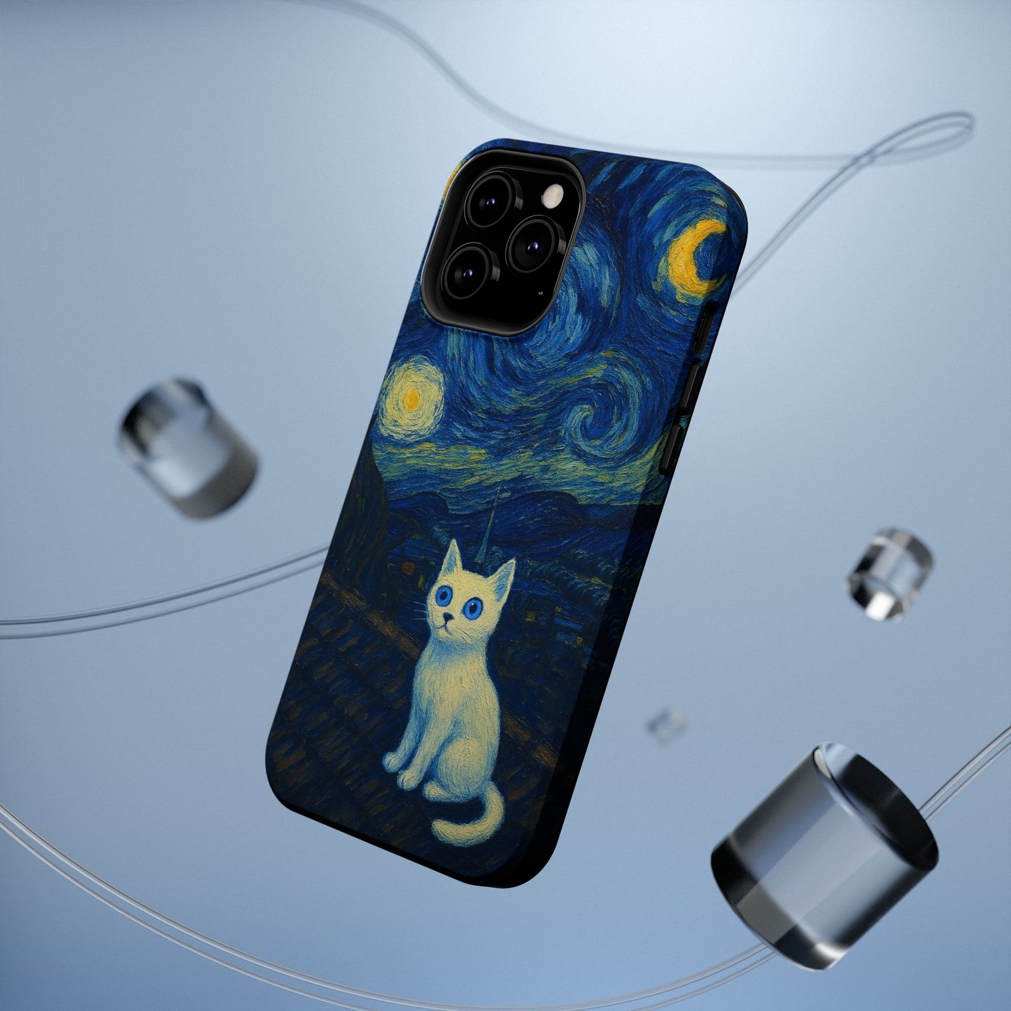 Starry Night Cat โ Van Gogh Inspired โ iPhone 16, 15, 14, 13 โ MagSafe Magnetic Tough Case by HitStickers
