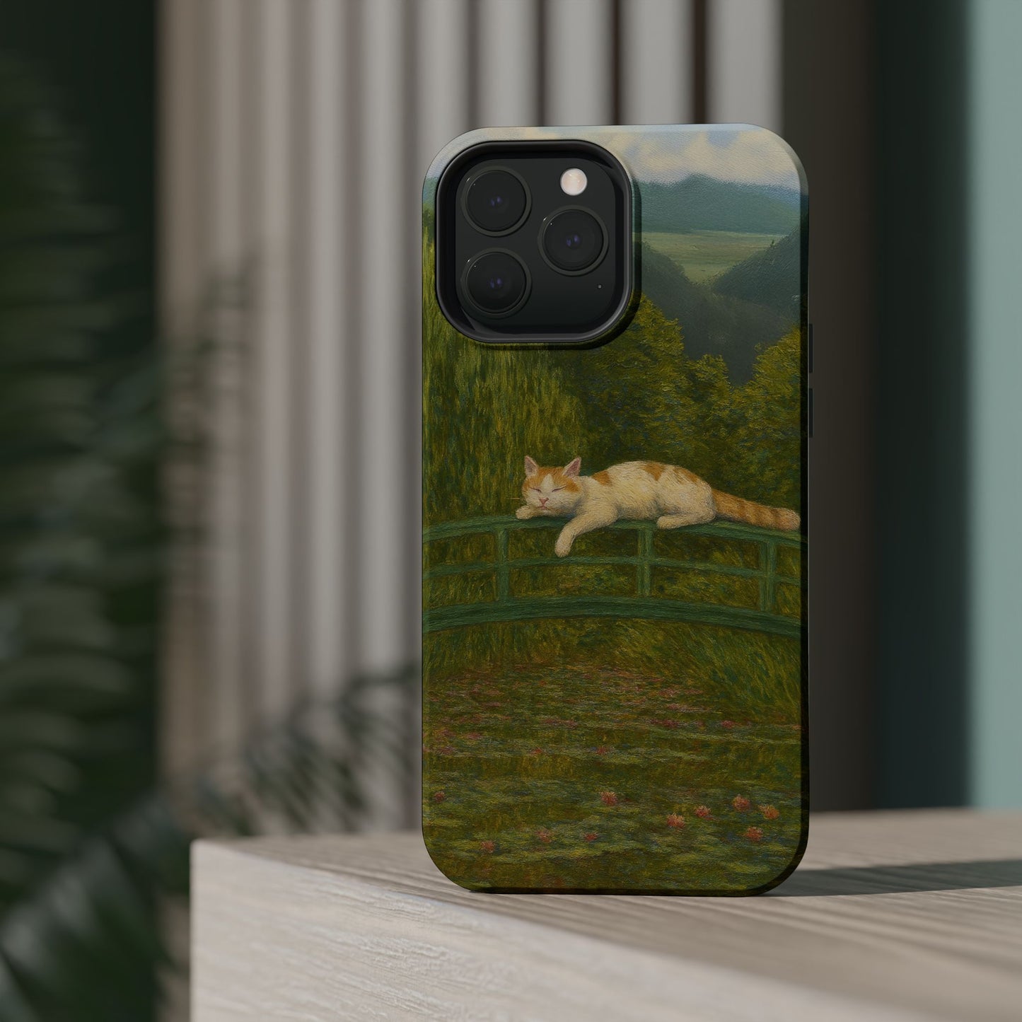 Sleeping Cat on the Japanese Bridge โ Monet Inspired โ iPhone 16, 15, 14, 13 โ MagSafe Magnetic Tough Case by HitStickers