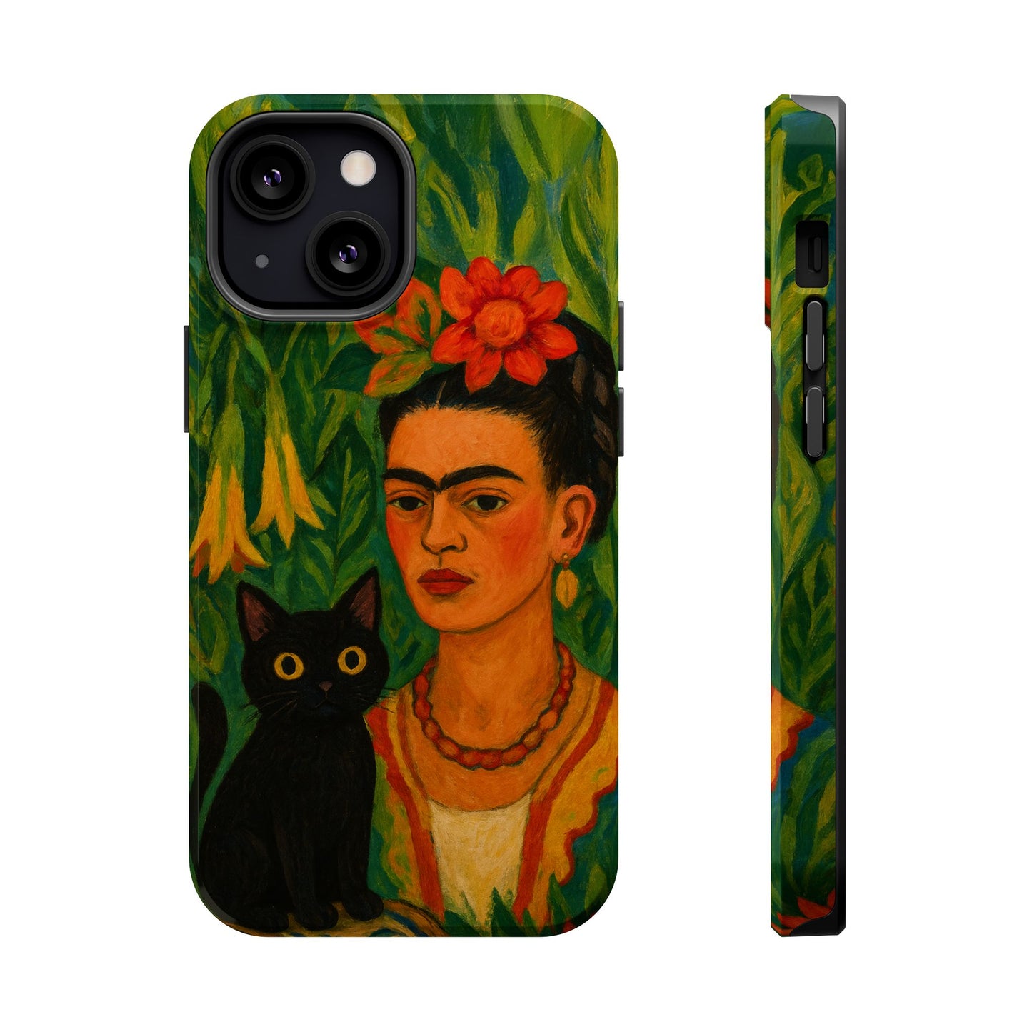 Frida & the Black Cat โ Kahlo Inspired โ iPhone 16, 15, 14, 13 โ MagSafe Magnetic Tough Case by HitStickers