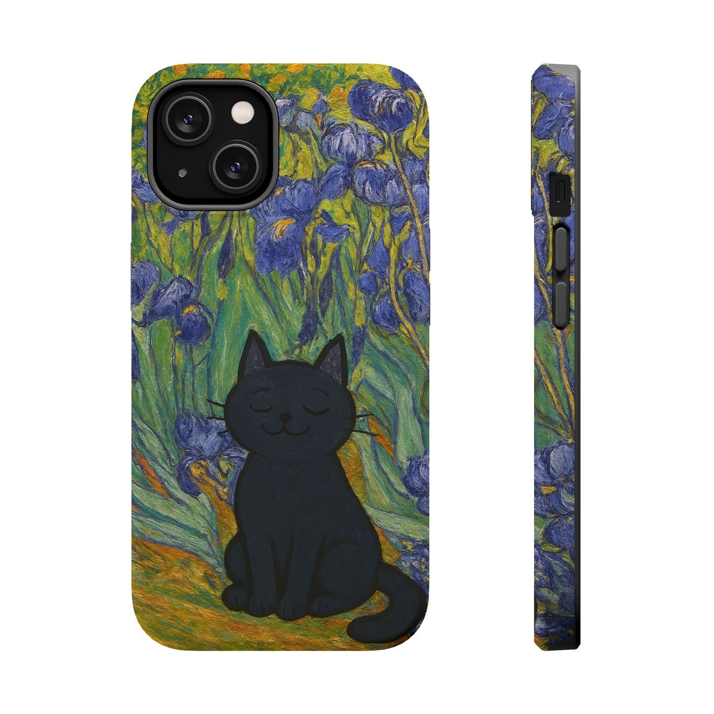 Peaceful Cat in Irises โ Van Gogh Inspired โ iPhone 16, 15, 14, 13 โ MagSafe Magnetic Tough Case by HitStickers