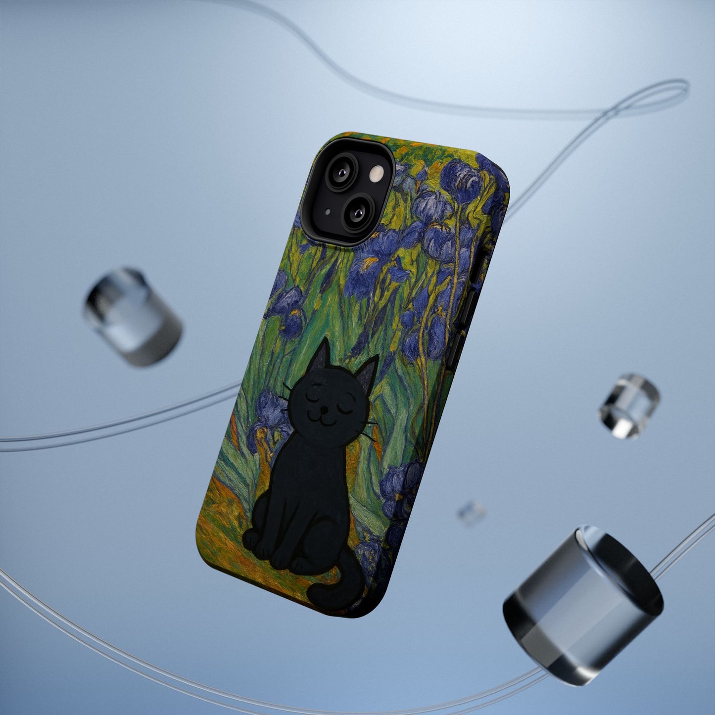 Peaceful Cat in Irises โ Van Gogh Inspired โ iPhone 16, 15, 14, 13 โ MagSafe Magnetic Tough Case by HitStickers