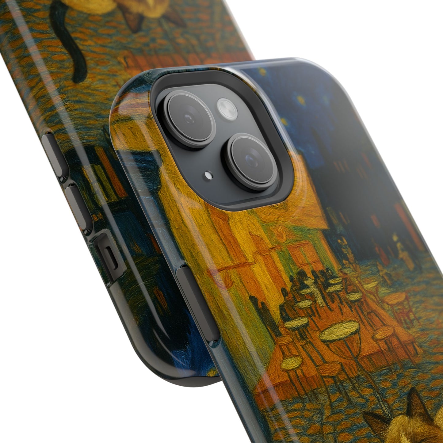 Café Cat at Night – Van Gogh Inspired – iPhone 16, 15, 14, 13 – MagSafe Magnetic Tough Case by HitStickers