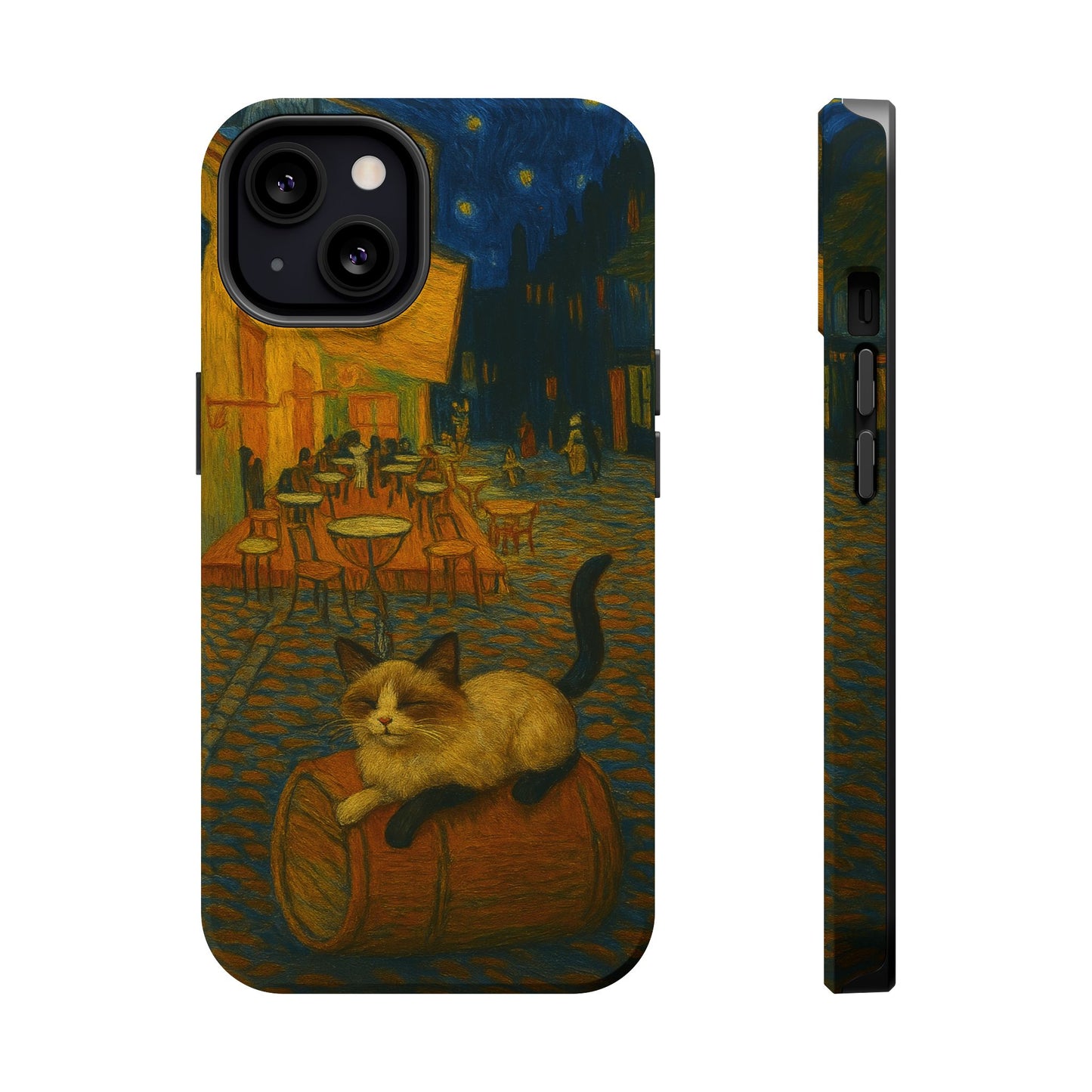 Café Cat at Night – Van Gogh Inspired – iPhone 16, 15, 14, 13 – MagSafe Magnetic Tough Case by HitStickers