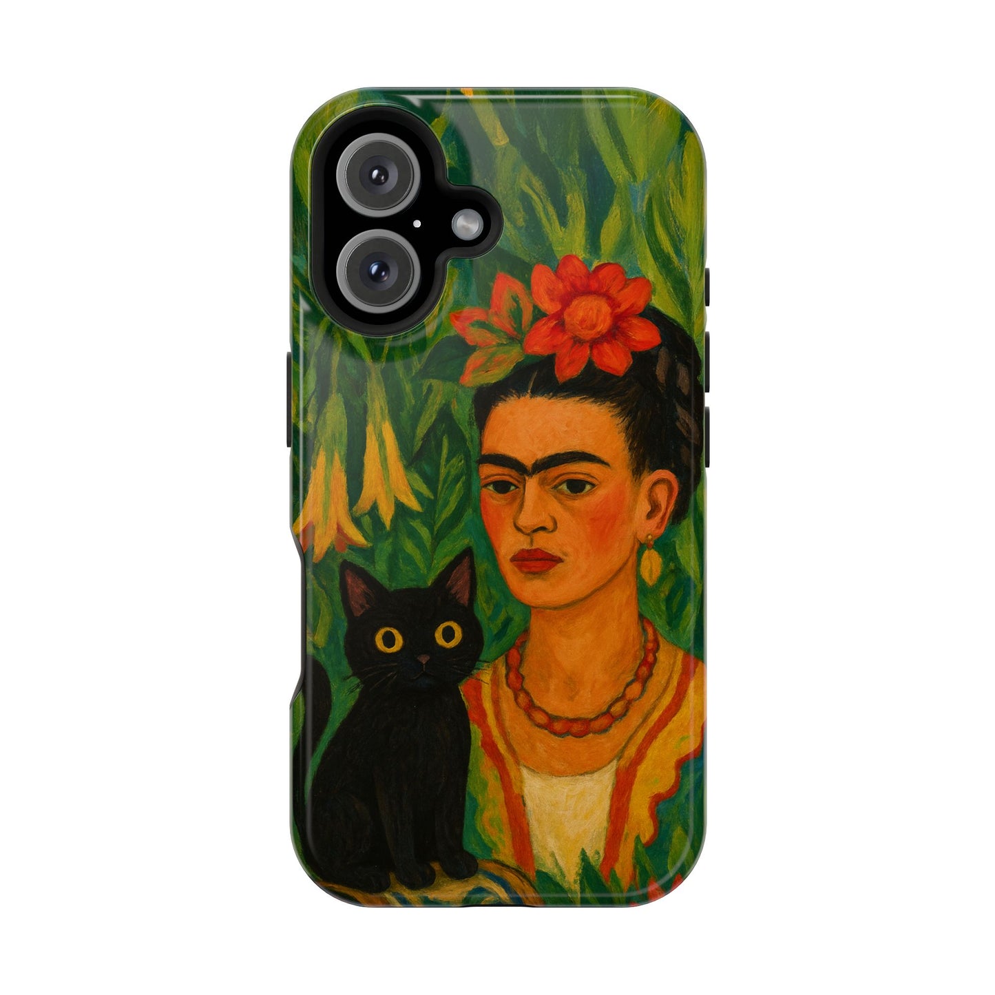 Frida & the Black Cat โ Kahlo Inspired โ iPhone 16, 15, 14, 13 โ MagSafe Magnetic Tough Case by HitStickers