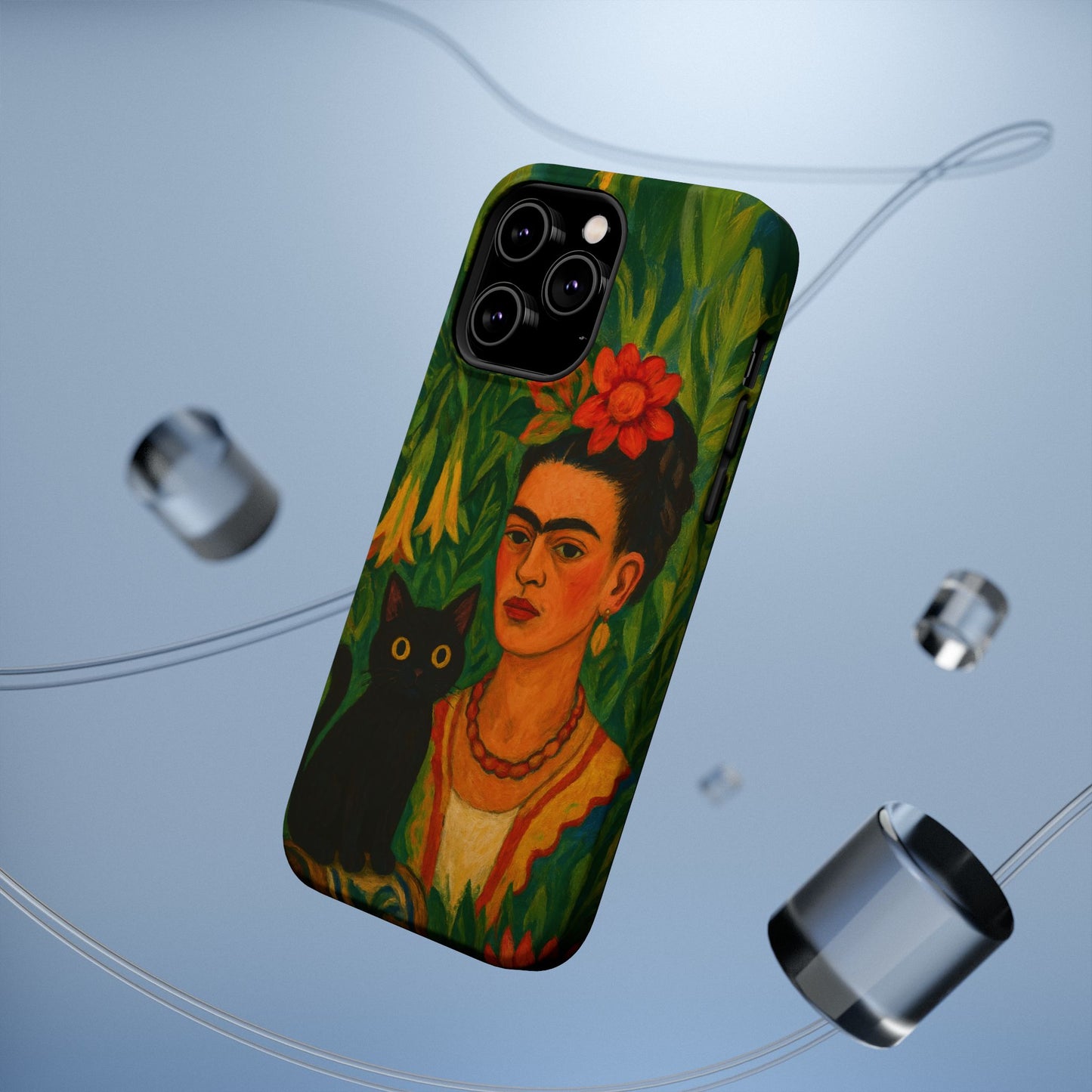 Frida & the Black Cat โ Kahlo Inspired โ iPhone 16, 15, 14, 13 โ MagSafe Magnetic Tough Case by HitStickers
