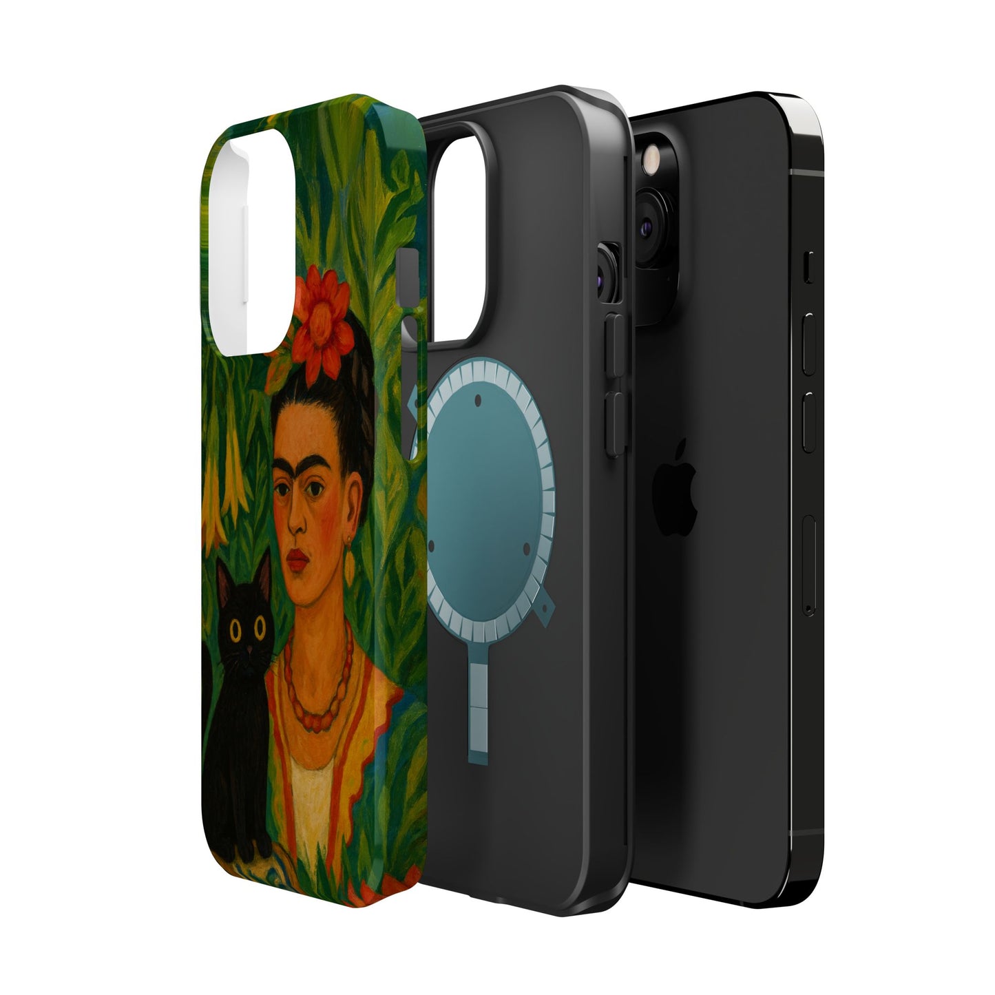 Frida & the Black Cat โ Kahlo Inspired โ iPhone 16, 15, 14, 13 โ MagSafe Magnetic Tough Case by HitStickers