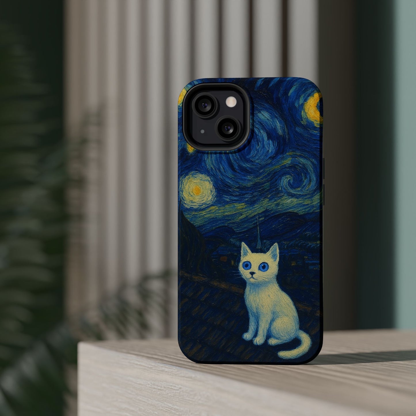 Starry Night Cat โ Van Gogh Inspired โ iPhone 16, 15, 14, 13 โ MagSafe Magnetic Tough Case by HitStickers