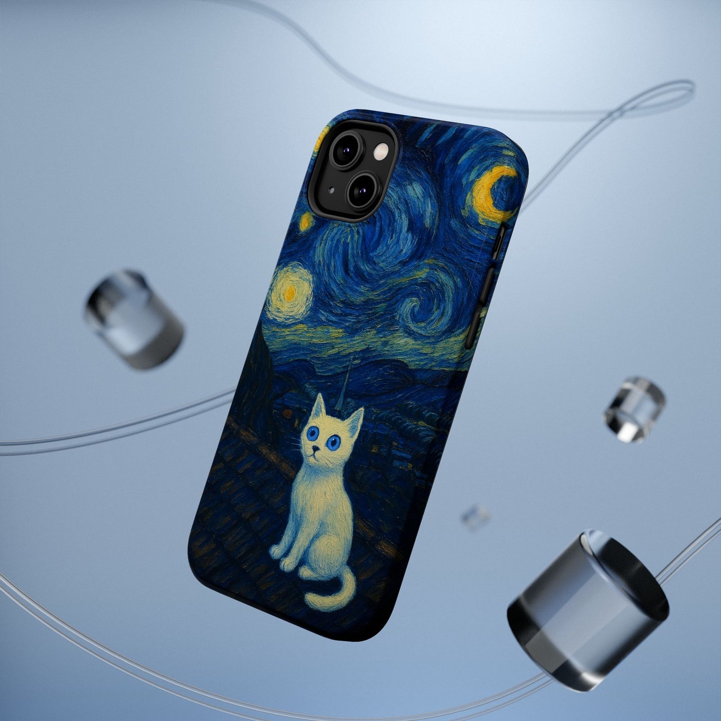 Starry Night Cat โ Van Gogh Inspired โ iPhone 16, 15, 14, 13 โ MagSafe Magnetic Tough Case by HitStickers