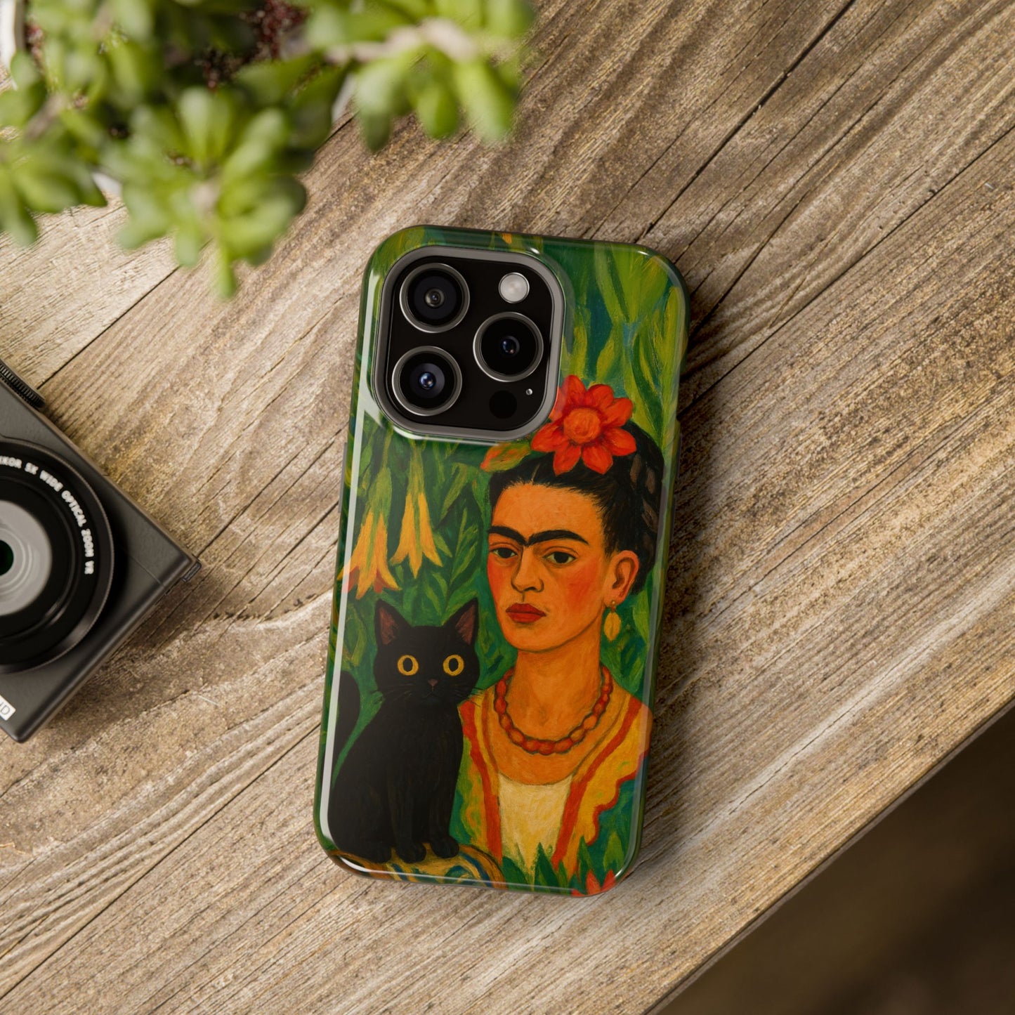 Frida & the Black Cat โ Kahlo Inspired โ iPhone 16, 15, 14, 13 โ MagSafe Magnetic Tough Case by HitStickers