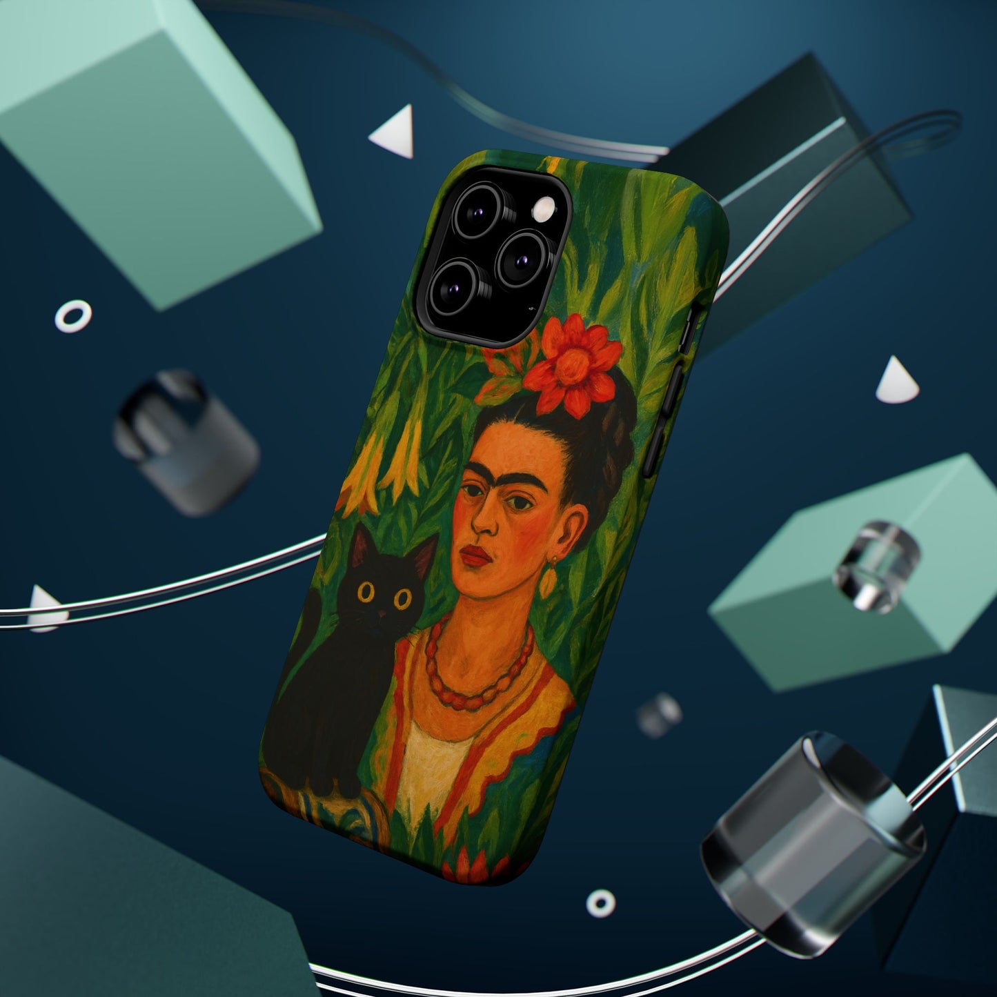 Frida & the Black Cat โ Kahlo Inspired โ iPhone 16, 15, 14, 13 โ MagSafe Magnetic Tough Case by HitStickers