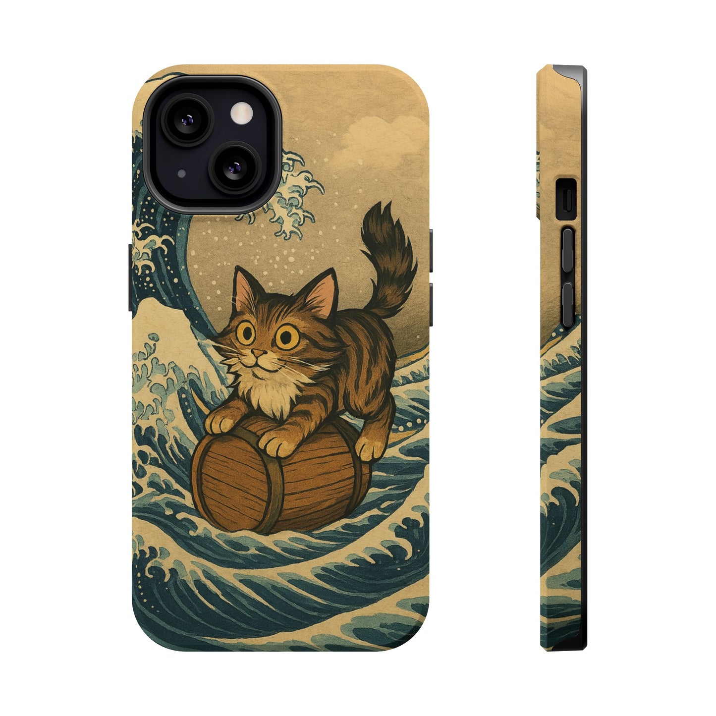 The Great Wave Cat โ Hokusai Inspired โ iPhone 16, 15, 14, 13 โ MagSafe Magnetic Tough Case by HitStickers
