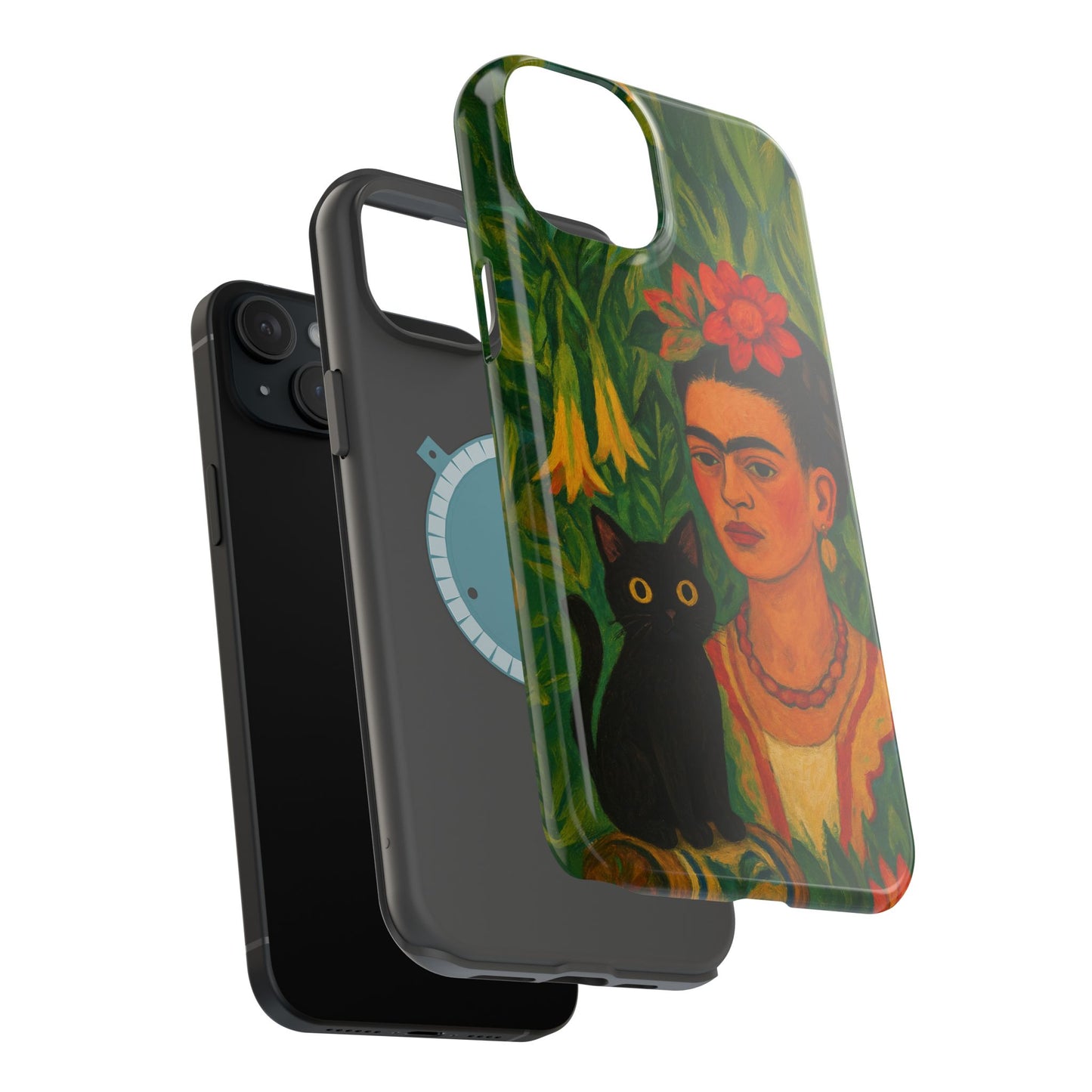 Frida & the Black Cat โ Kahlo Inspired โ iPhone 16, 15, 14, 13 โ MagSafe Magnetic Tough Case by HitStickers
