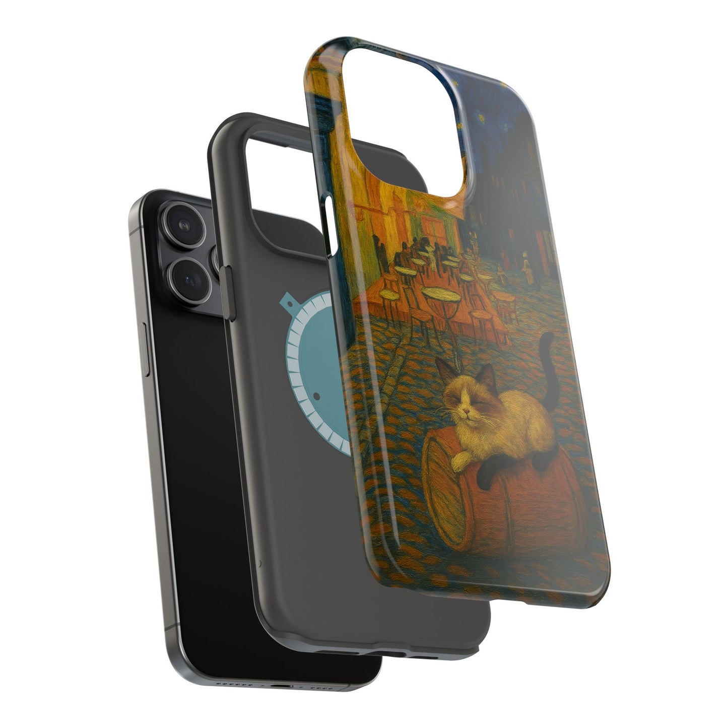 Café Cat at Night – Van Gogh Inspired – iPhone 16, 15, 14, 13 – MagSafe Magnetic Tough Case by HitStickers
