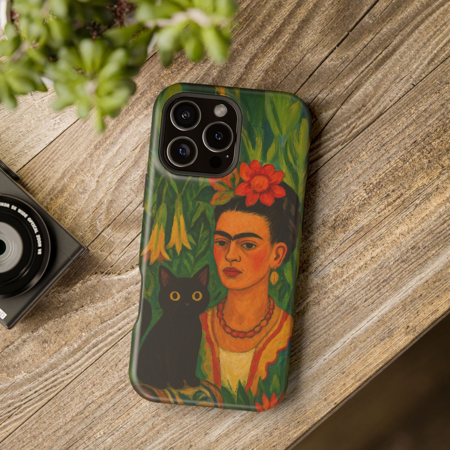 Frida & the Black Cat โ Kahlo Inspired โ iPhone 16, 15, 14, 13 โ MagSafe Magnetic Tough Case by HitStickers