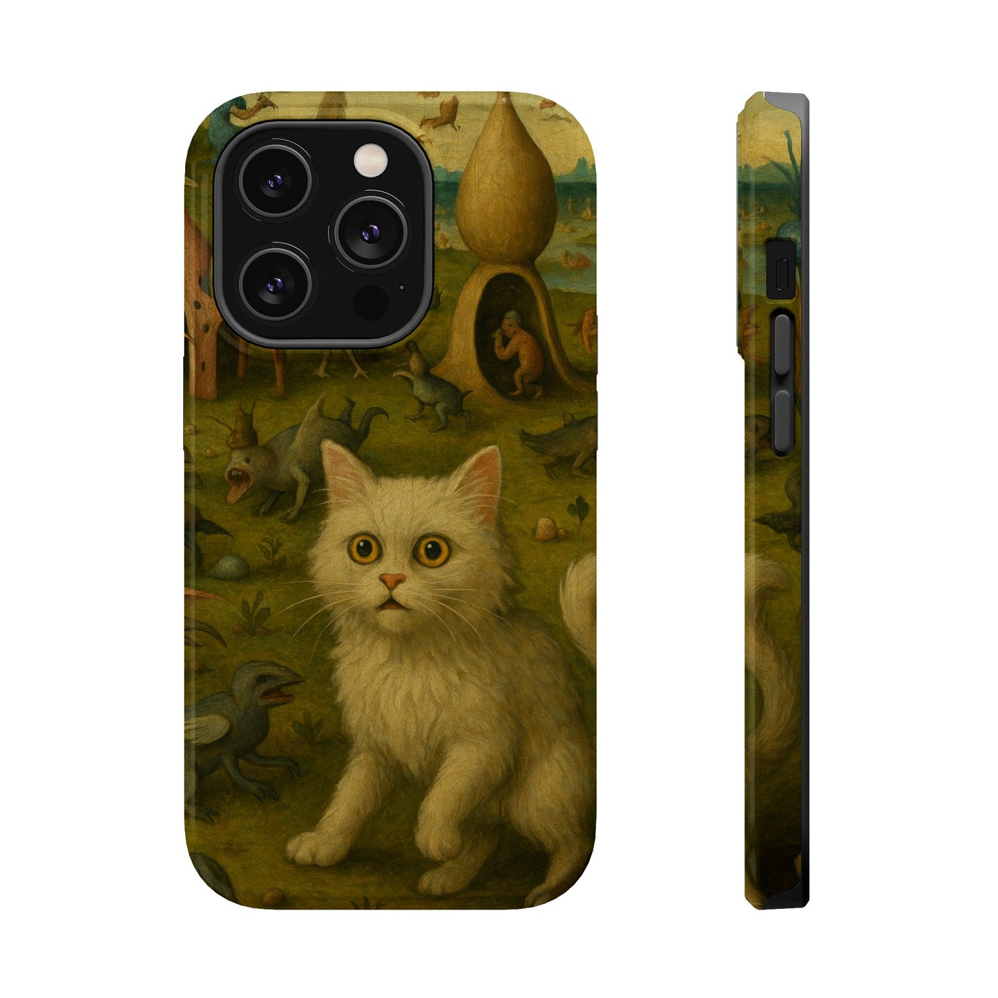 Garden of Cat Delights โ Bosch Inspired โ iPhone 16, 15, 14, 13 โ MagSafe Magnetic Tough Case by HitStickers