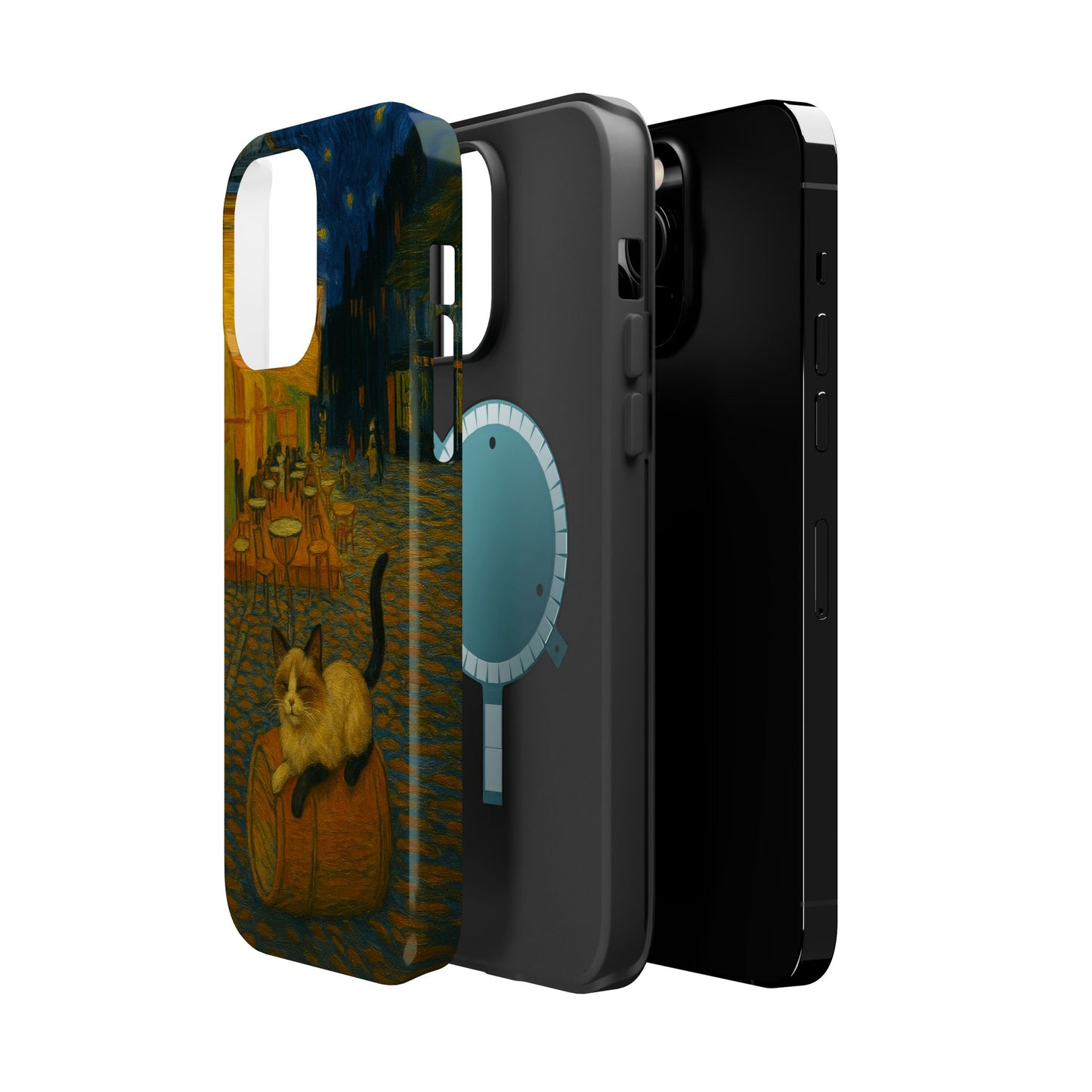 Café Cat at Night – Van Gogh Inspired – iPhone 16, 15, 14, 13 – MagSafe Magnetic Tough Case by HitStickers