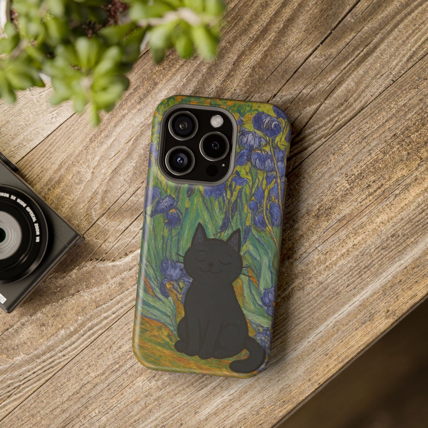 Peaceful Cat in Irises โ Van Gogh Inspired โ iPhone 16, 15, 14, 13 โ MagSafe Magnetic Tough Case by HitStickers